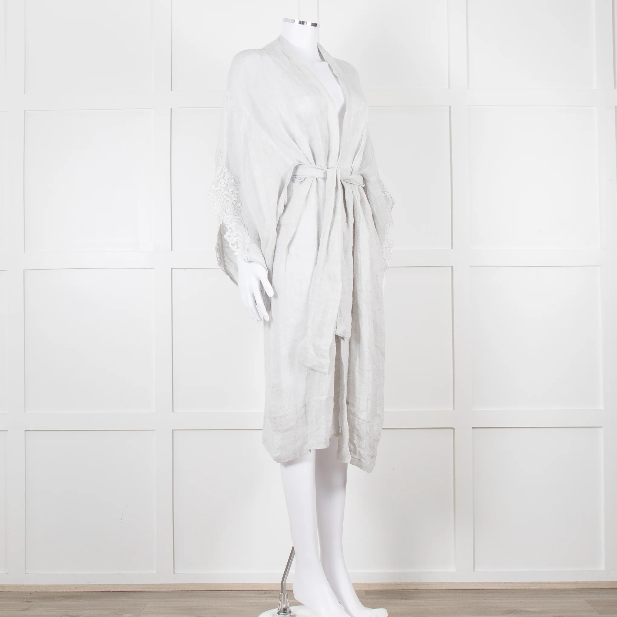 Maurizio Mykonos Grey Lace Tie Waist Duster Coat - Image 3