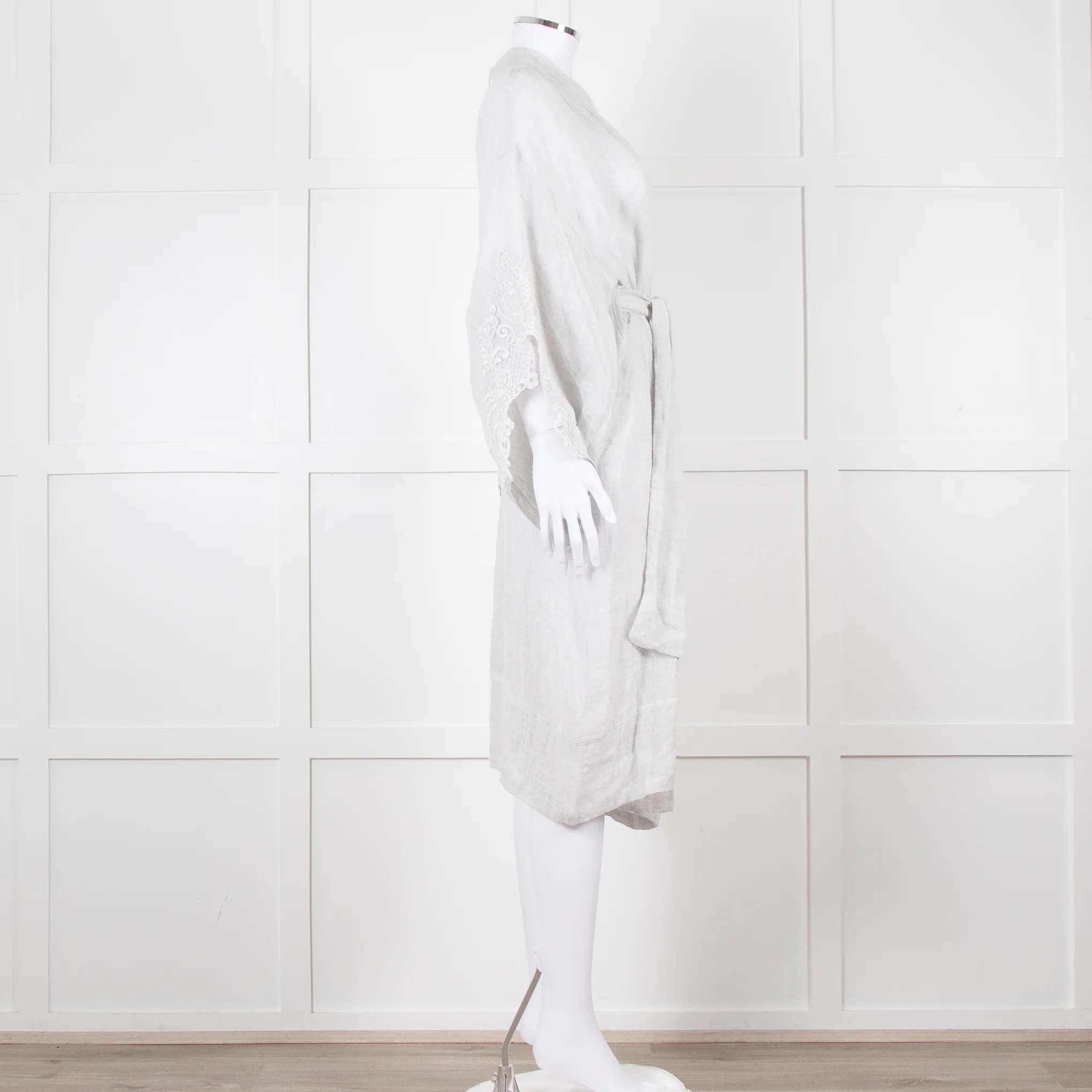 Maurizio Mykonos Grey Lace Tie Waist Duster Coat - Image 4