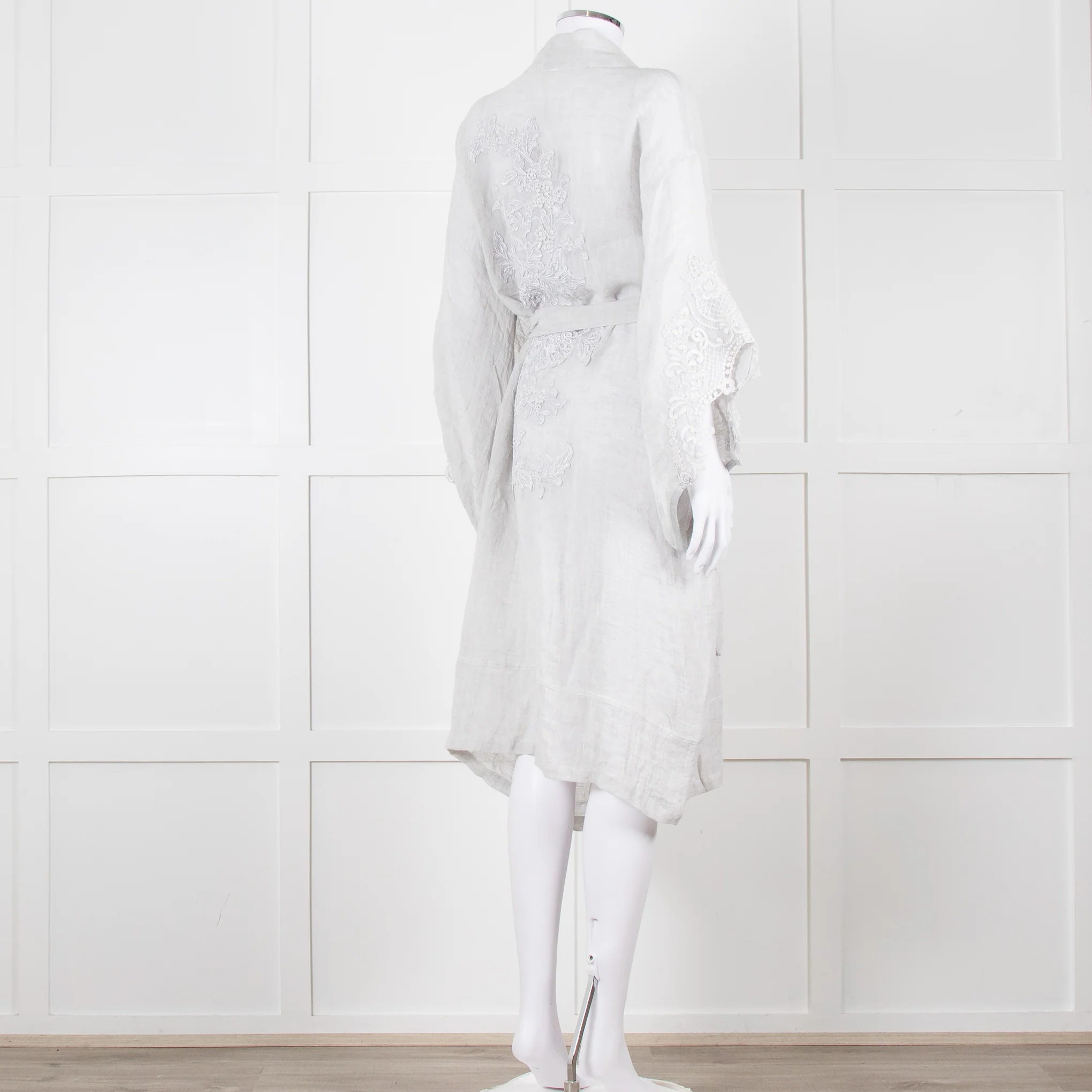 Maurizio Mykonos Grey Lace Tie Waist Duster Coat - Image 5