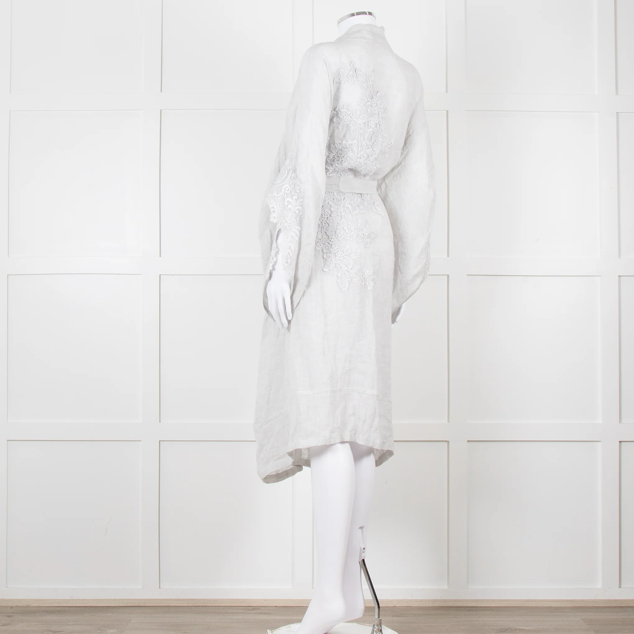 Maurizio Mykonos Grey Lace Tie Waist Duster Coat - Image 7