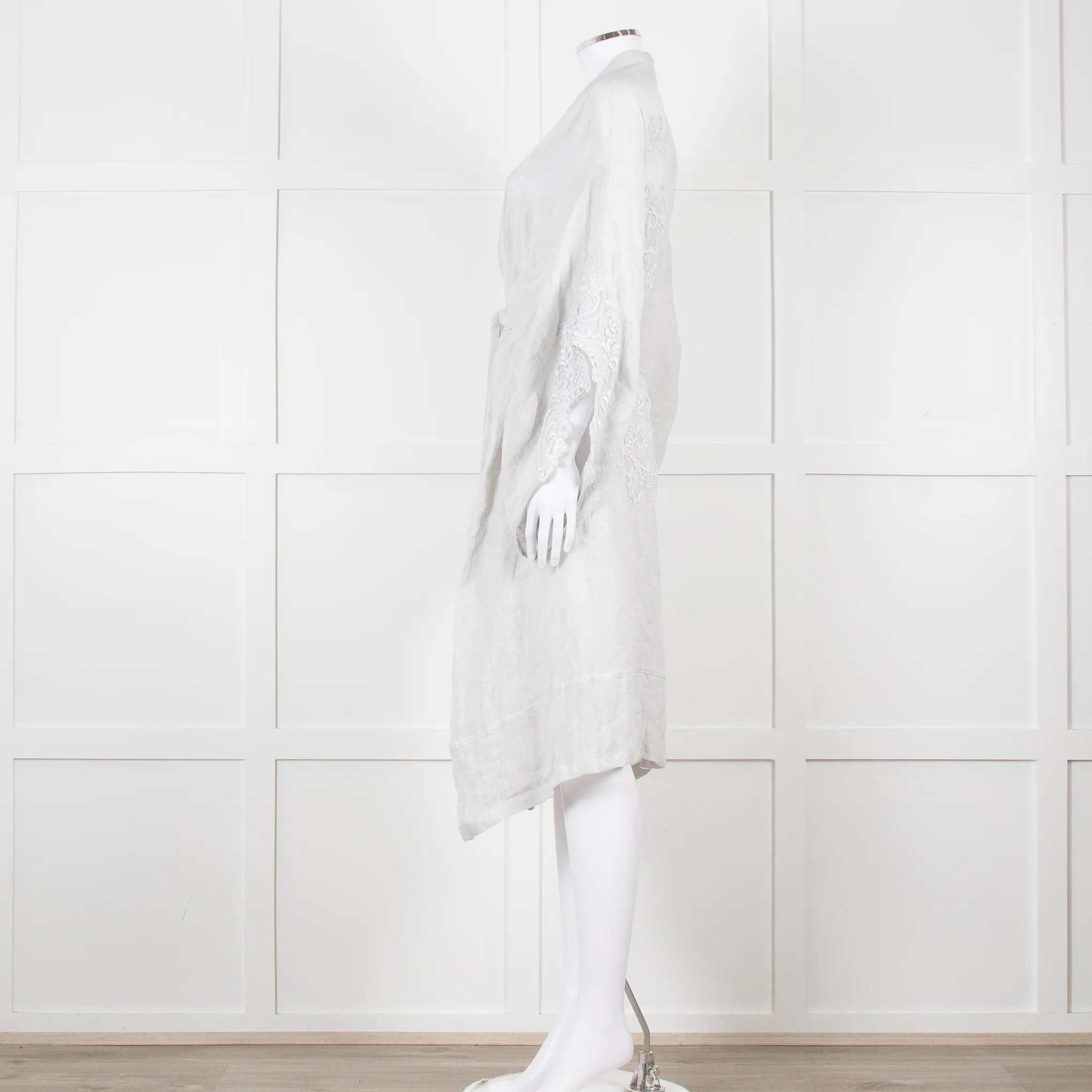 Maurizio Mykonos Grey Lace Tie Waist Duster Coat - Image 8