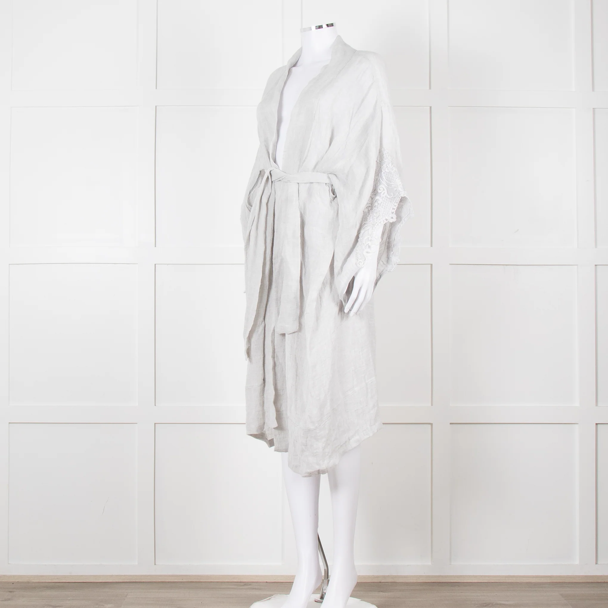 Maurizio Mykonos Grey Lace Tie Waist Duster Coat - Image 9