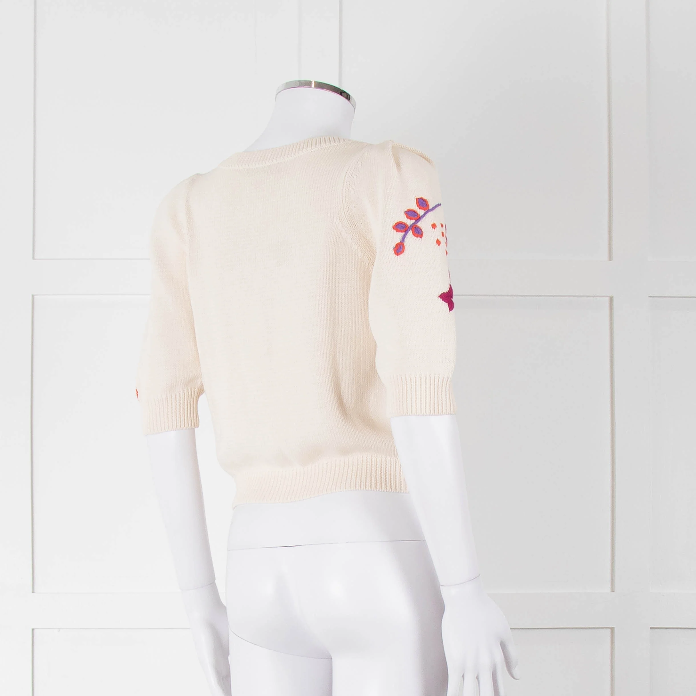 Max & Co Cream Cotton Knit Cardigan with Abstract Flower Embroidery - Image 4