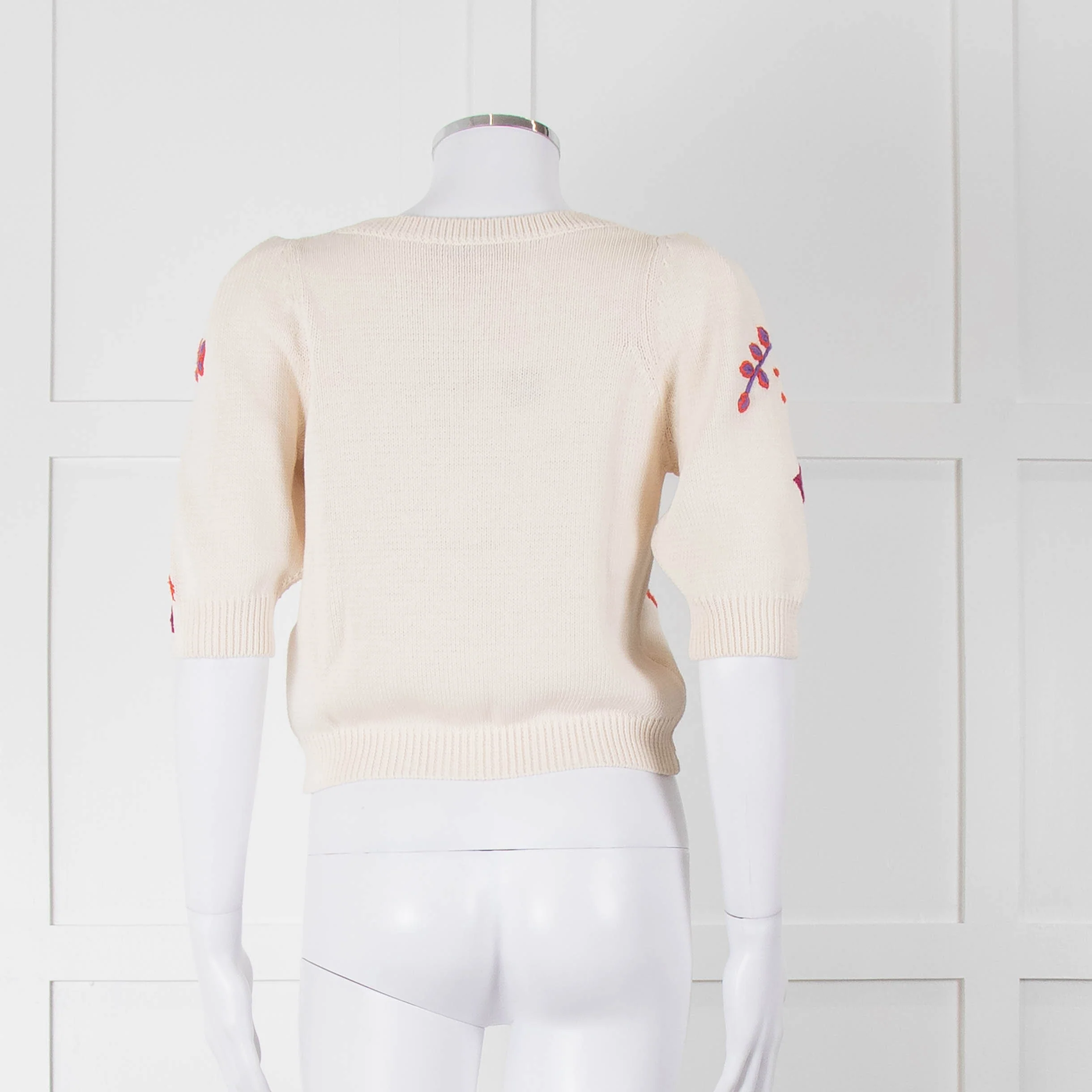 Max & Co Cream Cotton Knit Cardigan with Abstract Flower Embroidery - Image 5