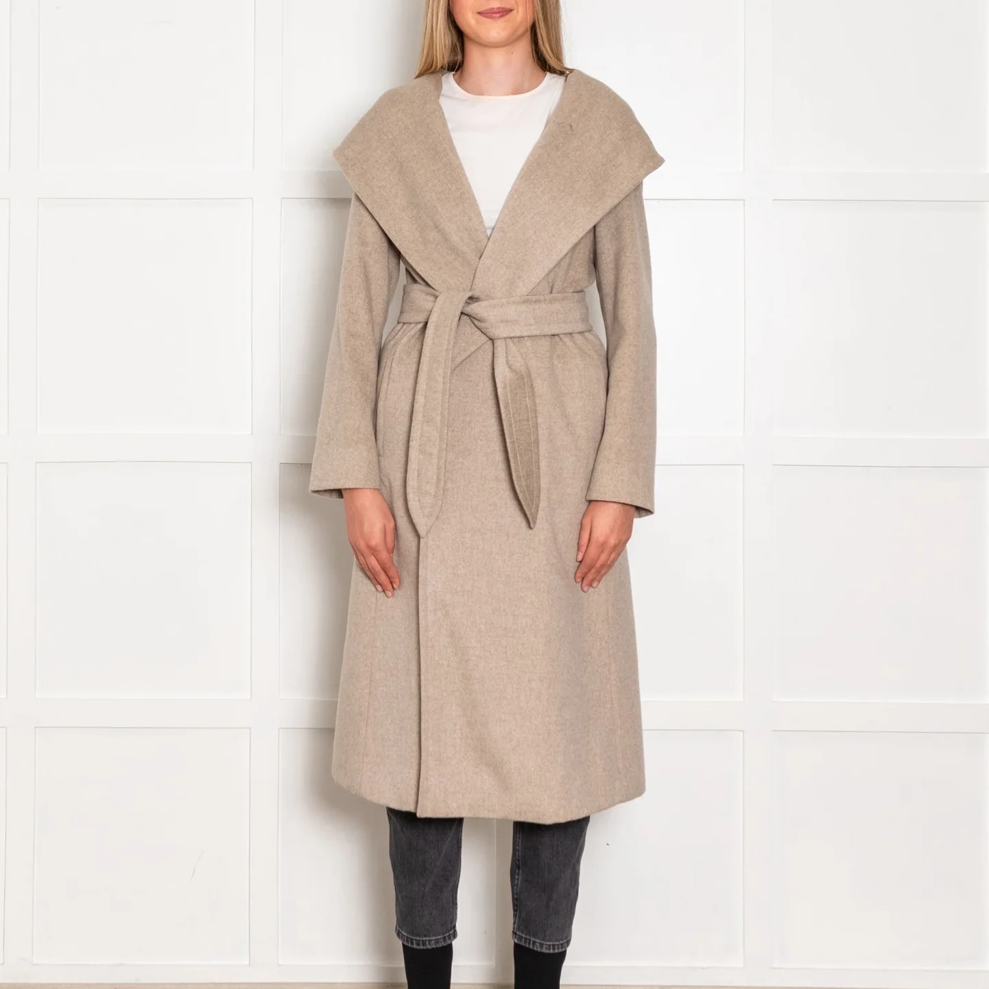 Max Mara Beige Cashmere Gown Belted Hooded Coat - Image 2