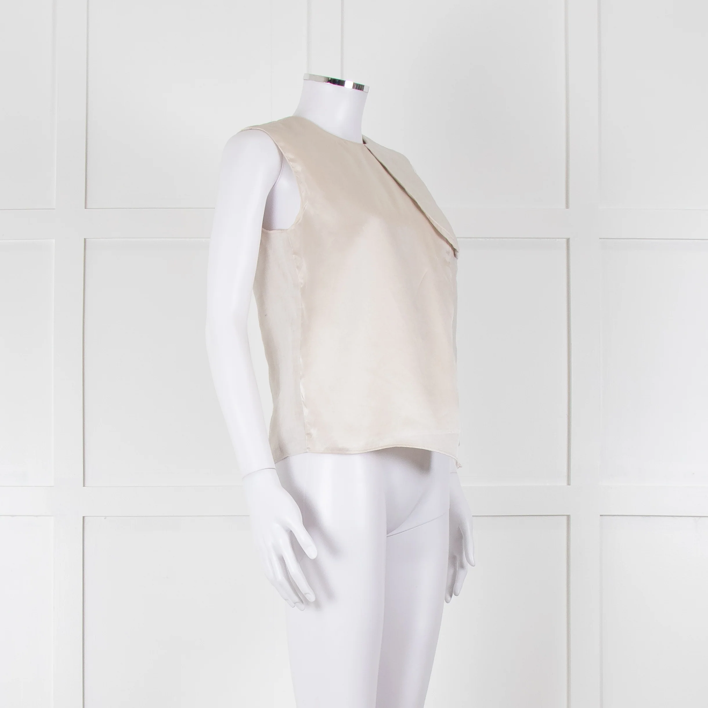 Max Mara Beige Linen Silk Panel Sleeveless Top - Image 2