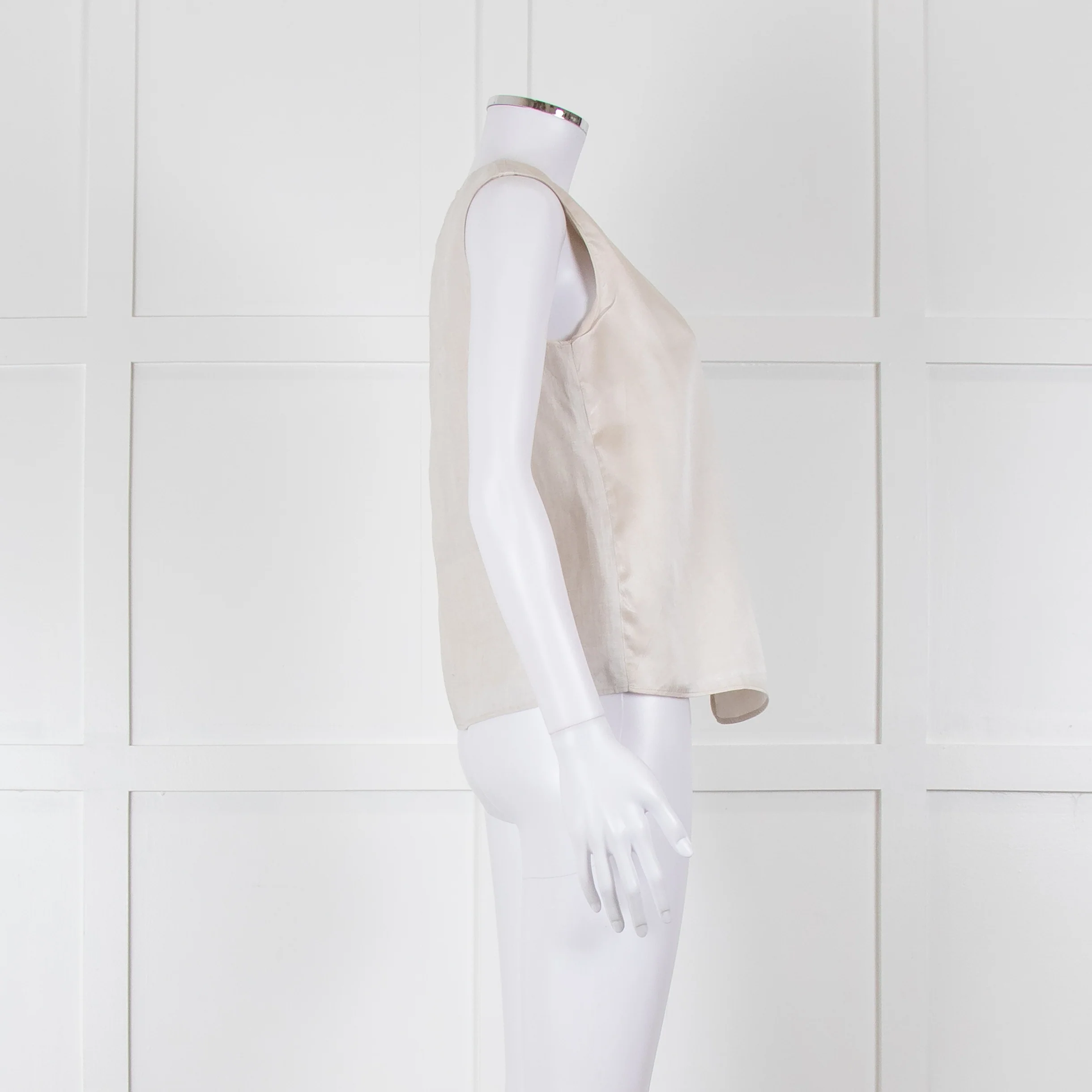 Max Mara Beige Linen Silk Panel Sleeveless Top - Image 3