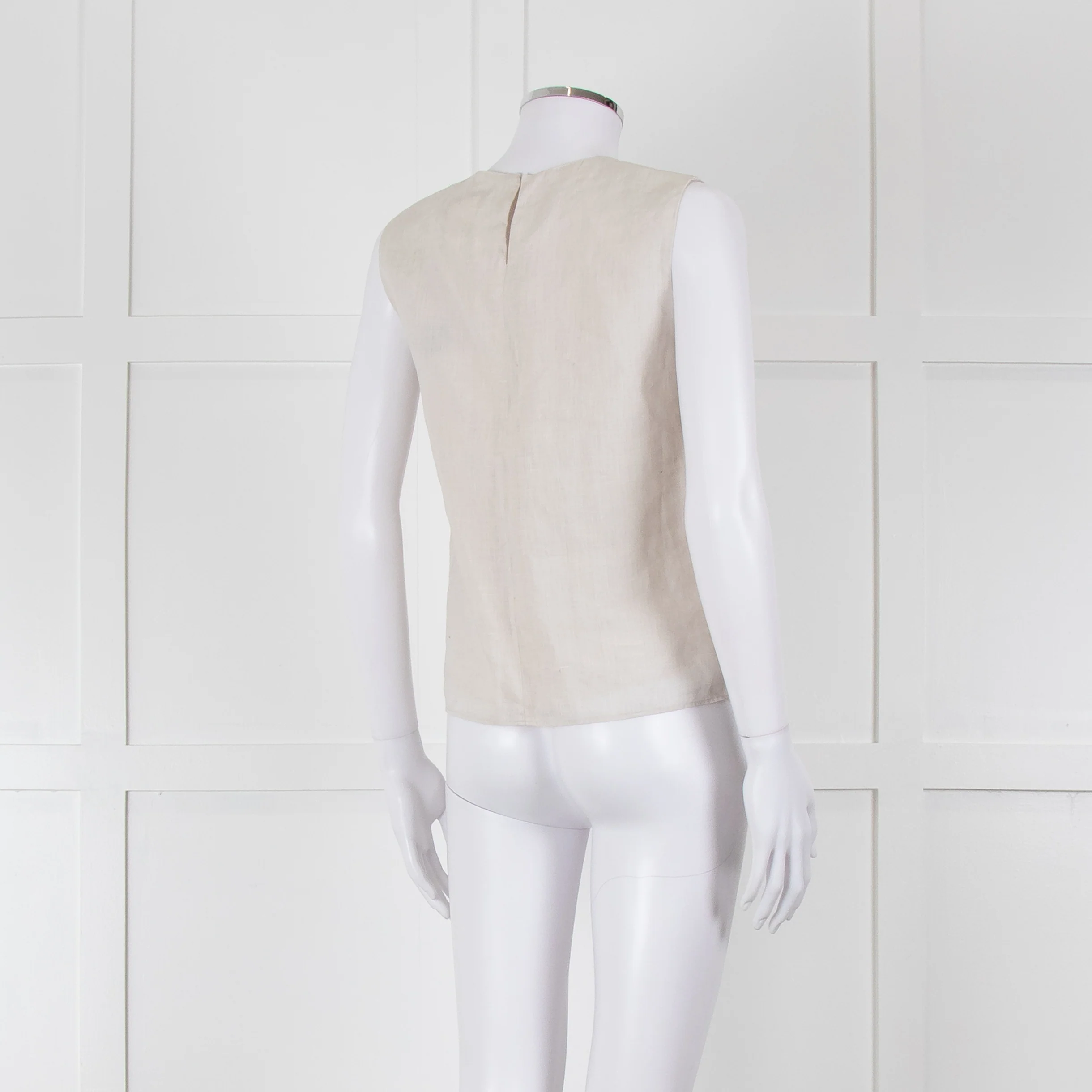 Max Mara Beige Linen Silk Panel Sleeveless Top - Image 4