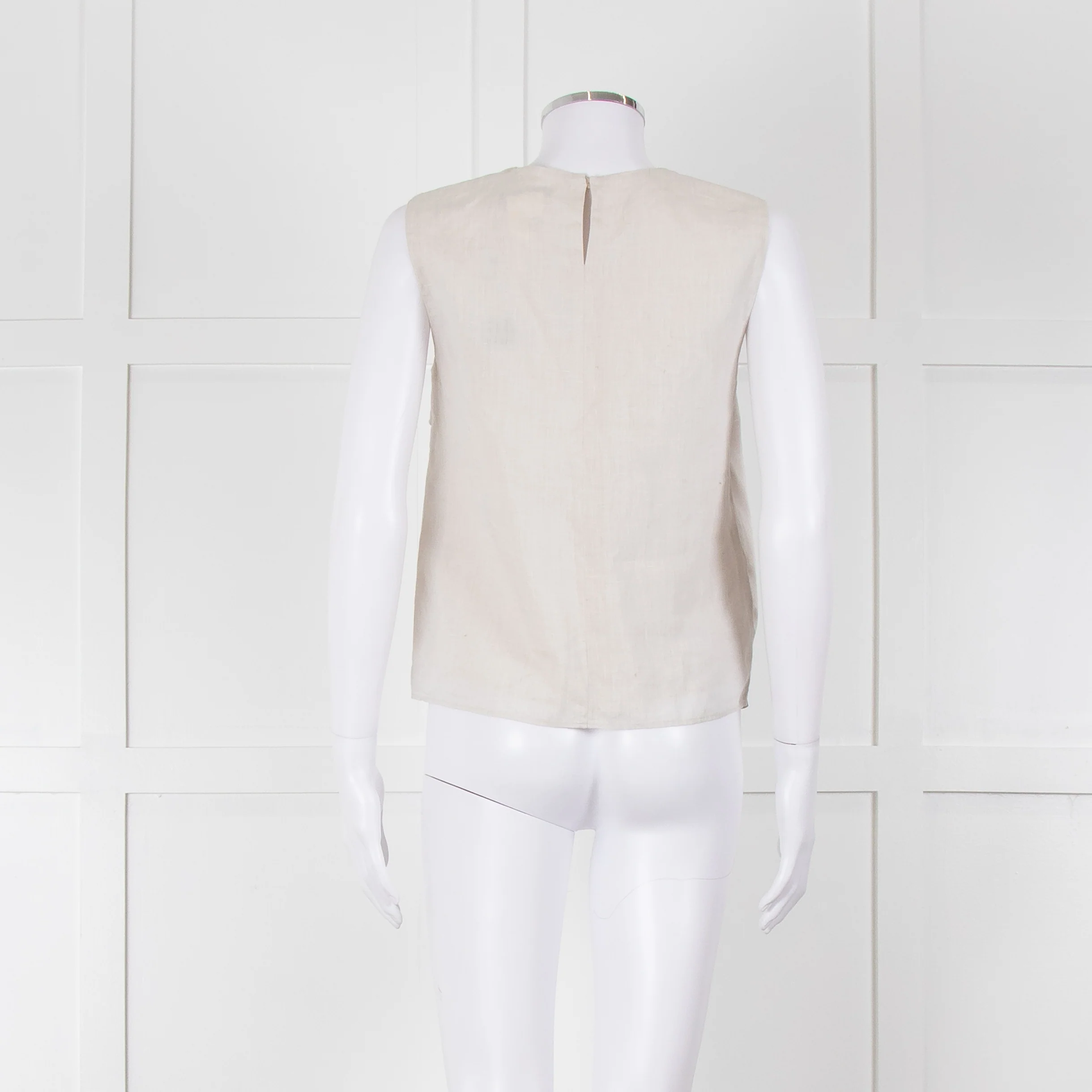 Max Mara Beige Linen Silk Panel Sleeveless Top - Image 5