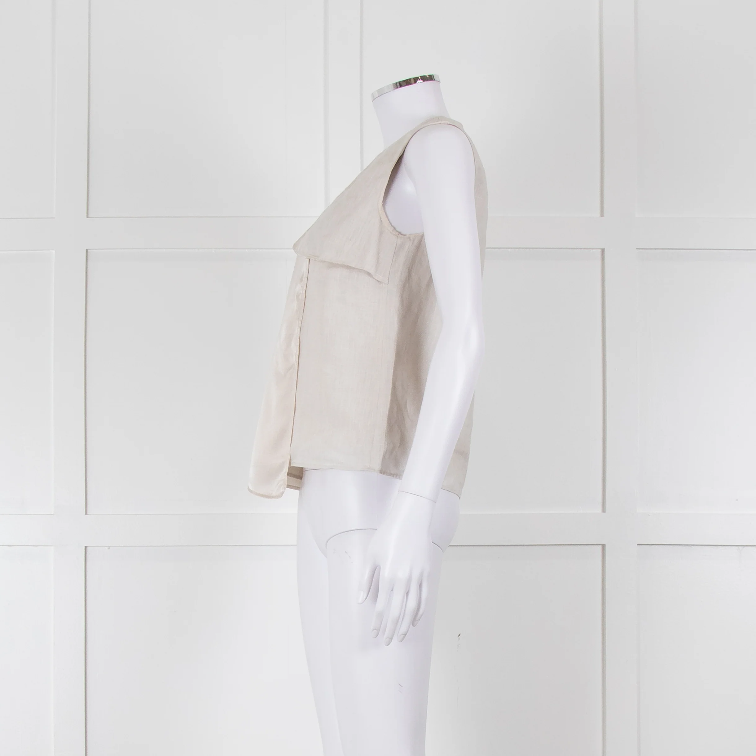 Max Mara Beige Linen Silk Panel Sleeveless Top - Image 7