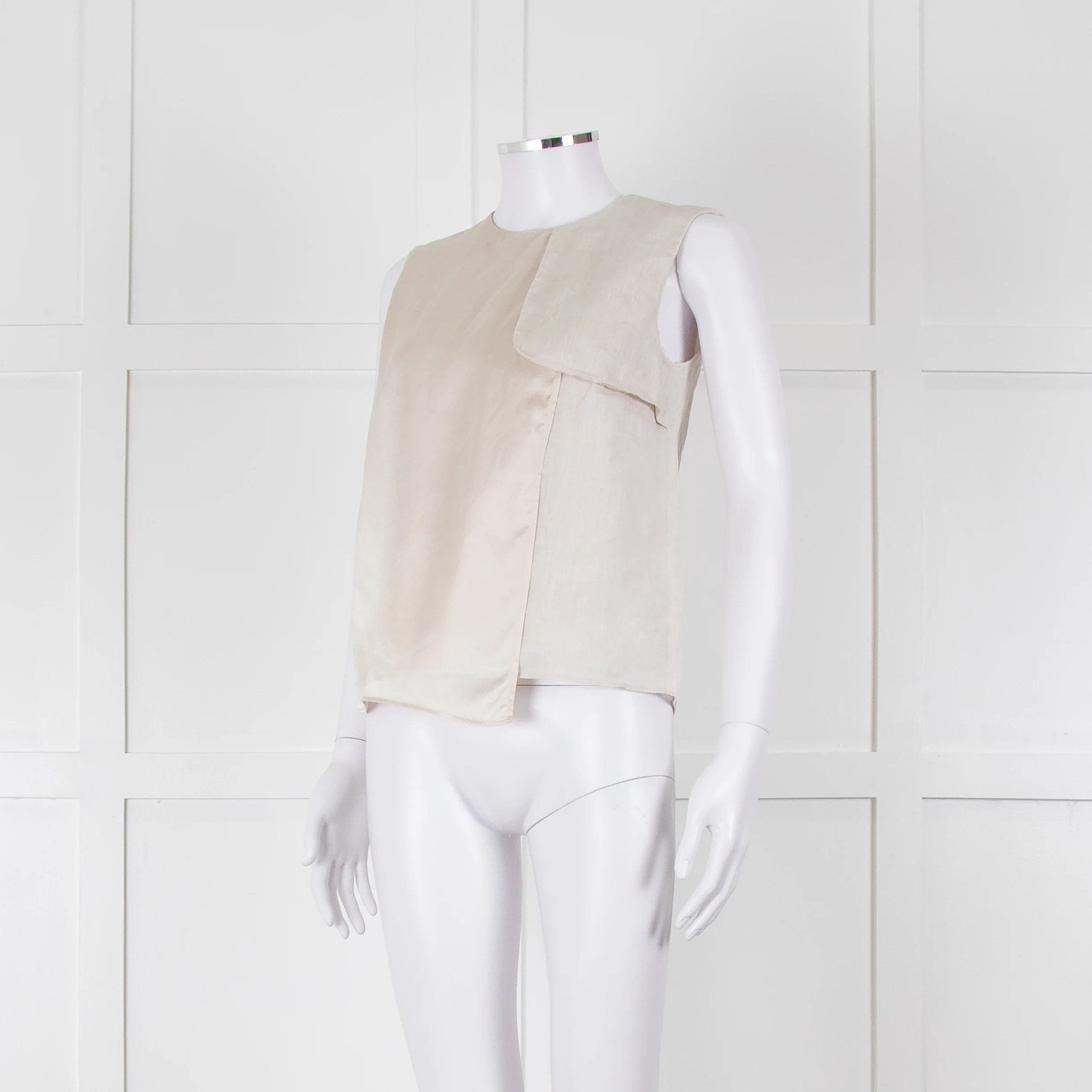 Max Mara Beige Linen Silk Panel Sleeveless Top - Image 8