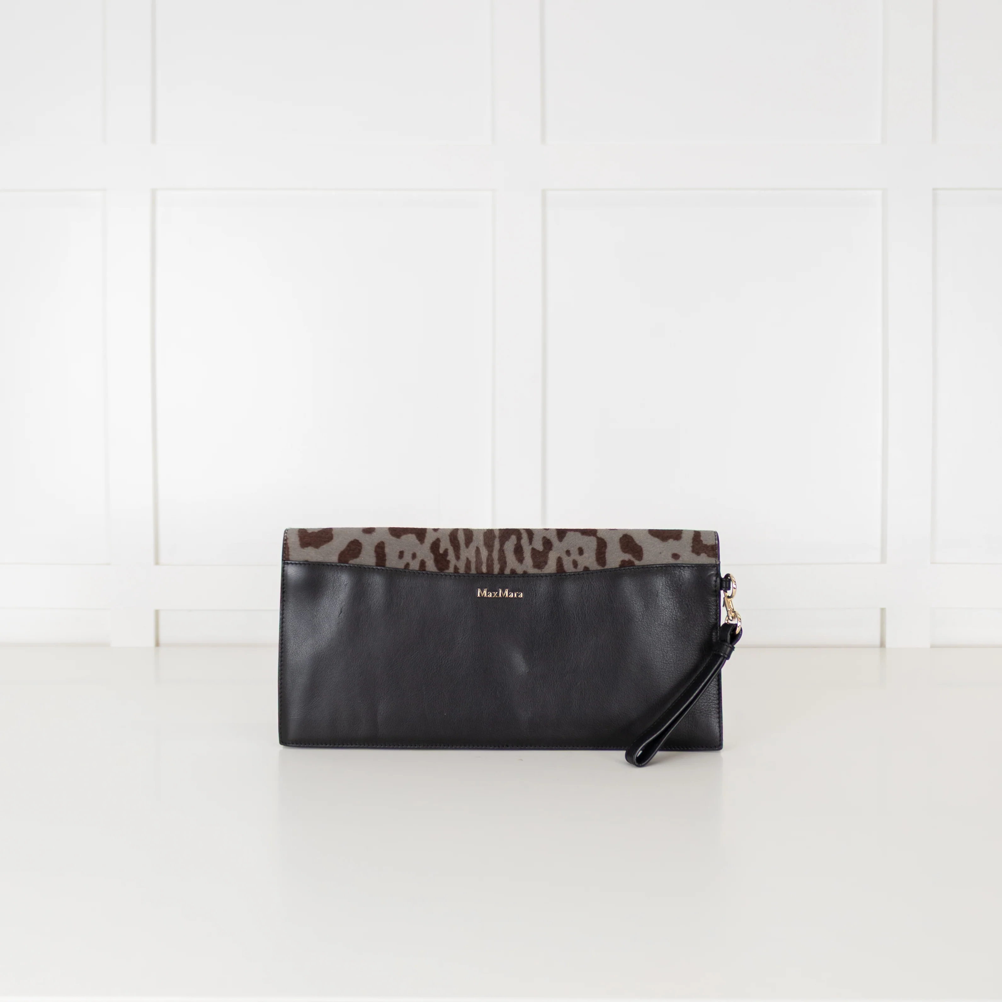 Max Mara Black Grey Animal Ponyskin Large Clutch - Image 2