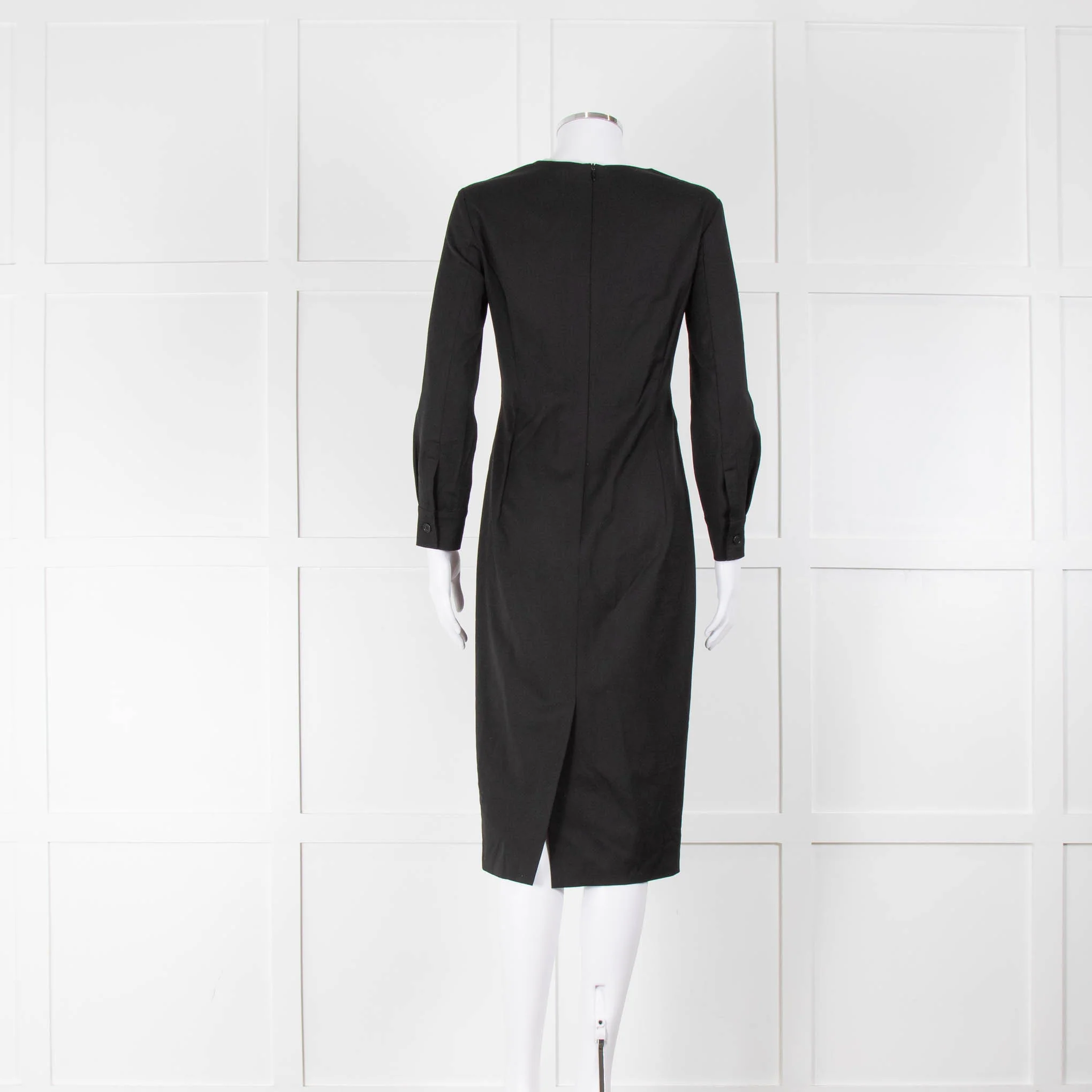 Max Mara Black Tie Front Long Sleeve Midi Wool Dress - Image 3