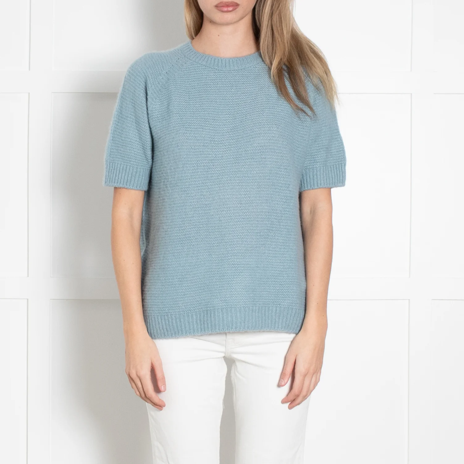 Max Mara Blue Short Sleeve Cashmere Silk Knit Sweater - Image 2