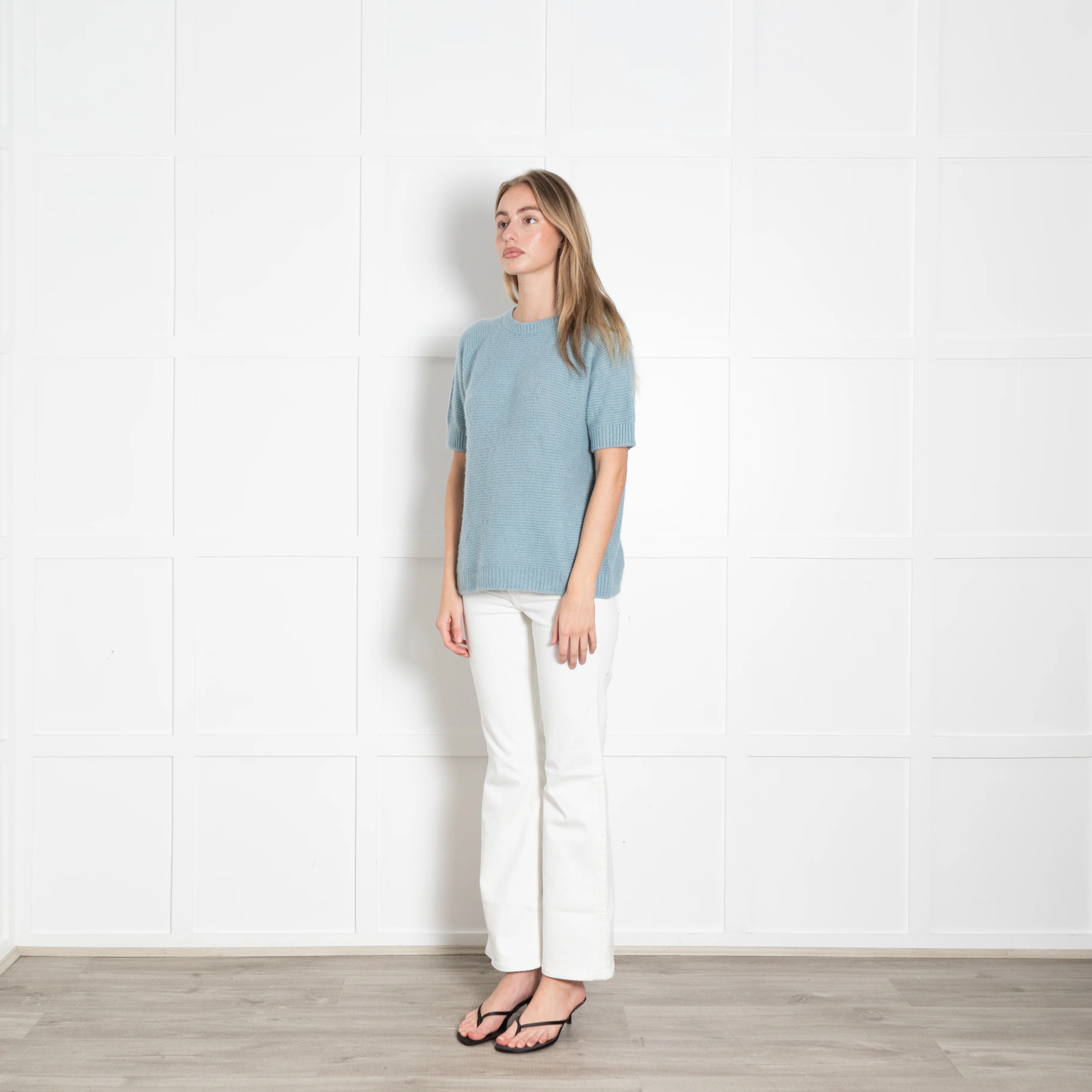 Max Mara Blue Short Sleeve Cashmere Silk Knit Sweater - Image 3