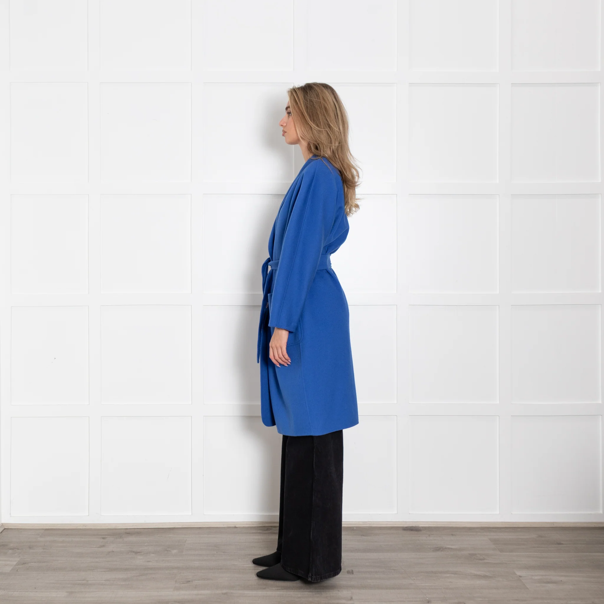 Max Mara Blue Wool Angora Blend Belted Coat - Image 4