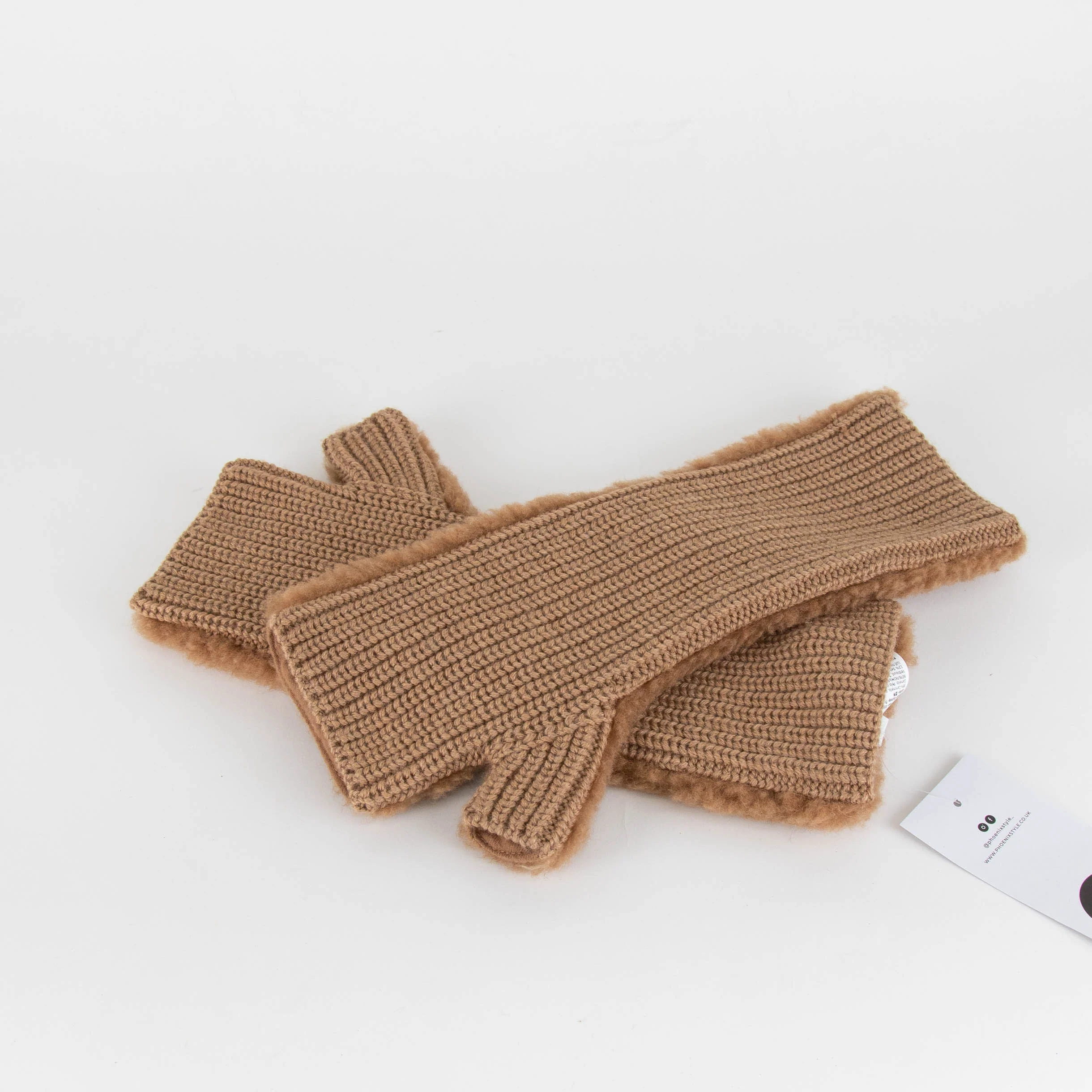 Max Mara Brown Faux Fur & Knit Fingerless Long Gloves - Image 3