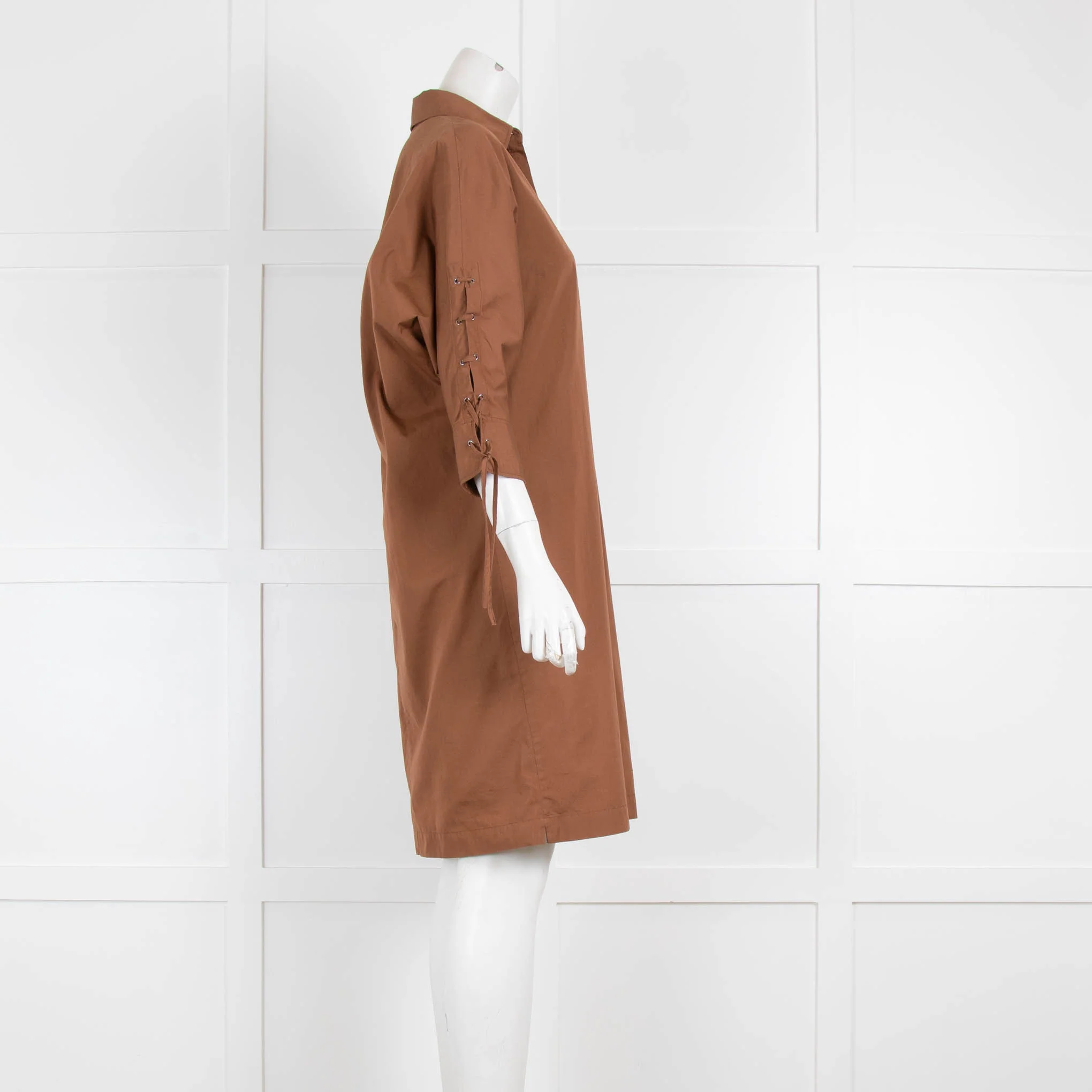 Max Mara Brown Laced Sleeves Cotton Dress - Image 2