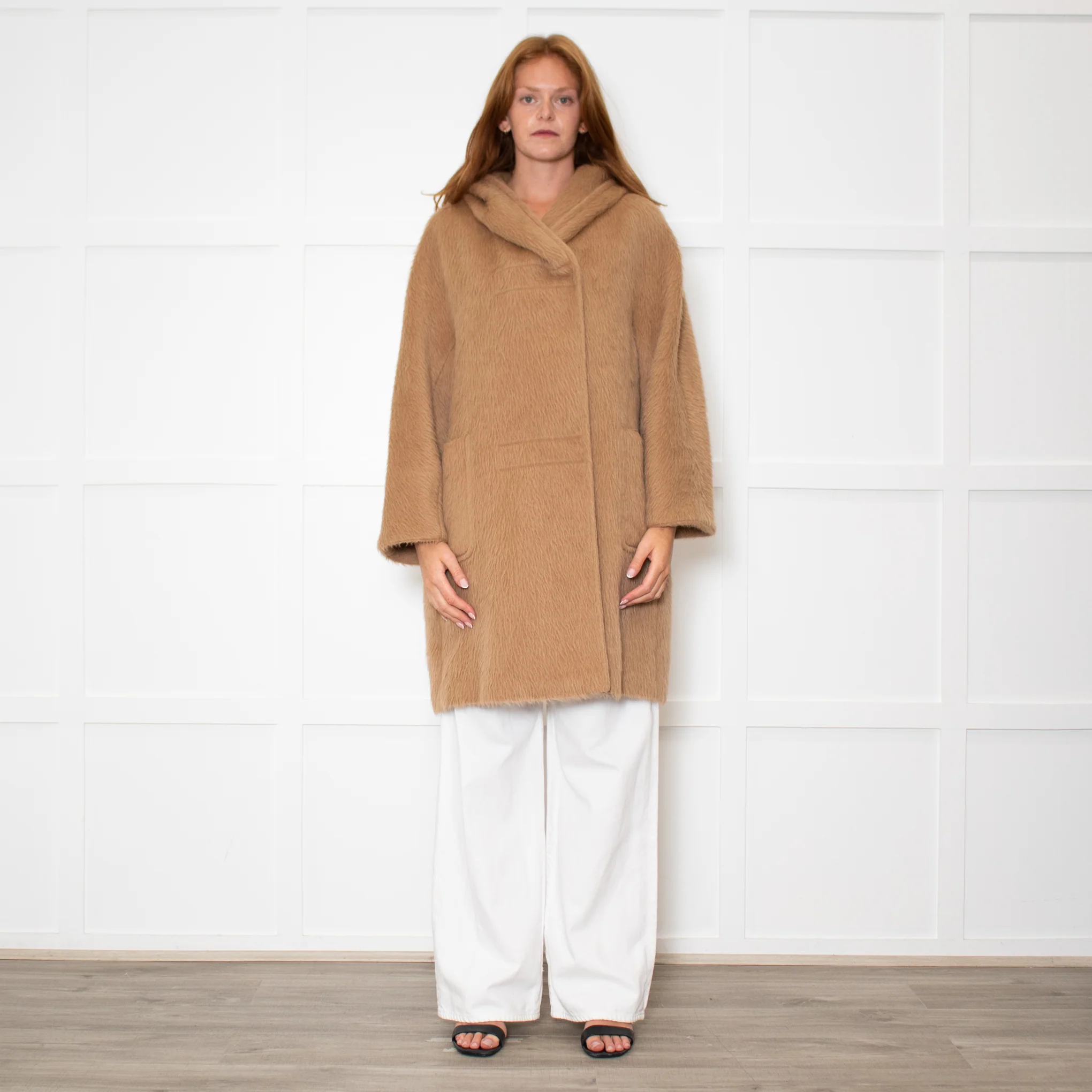 Max Mara Camel Alpaca Hooded Short Coat