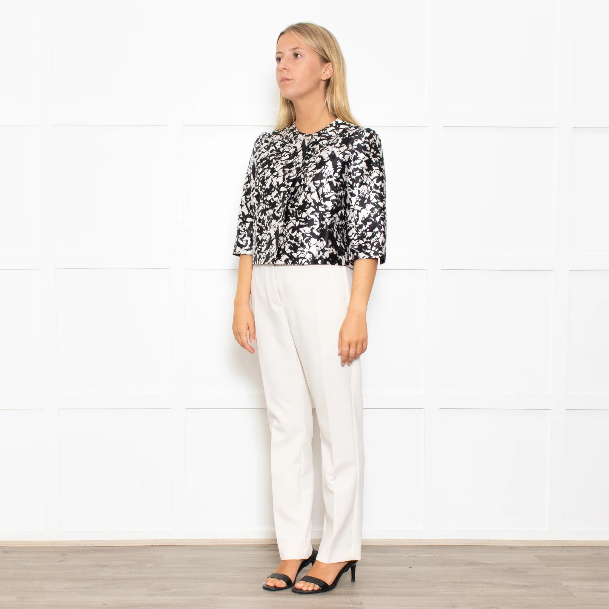 Max Mara Cream Black Floral Sleeveless Dress Plus Cropped Jacket - Image 10