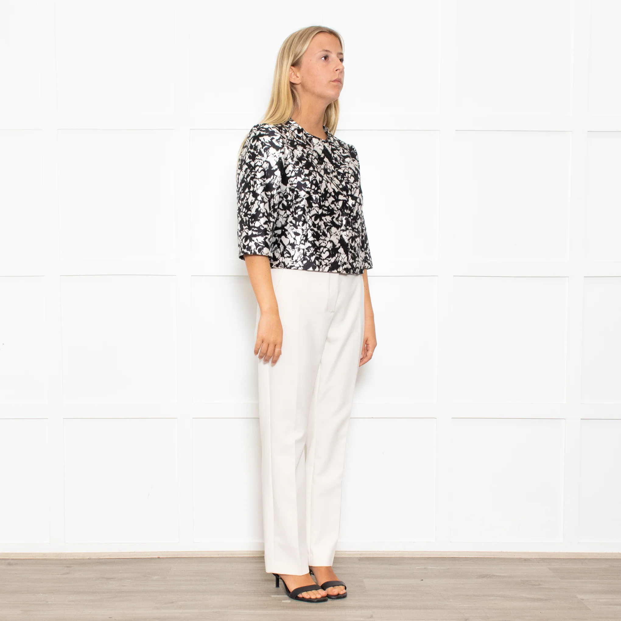 Max Mara Cream Black Floral Sleeveless Dress Plus Cropped Jacket - Image 11