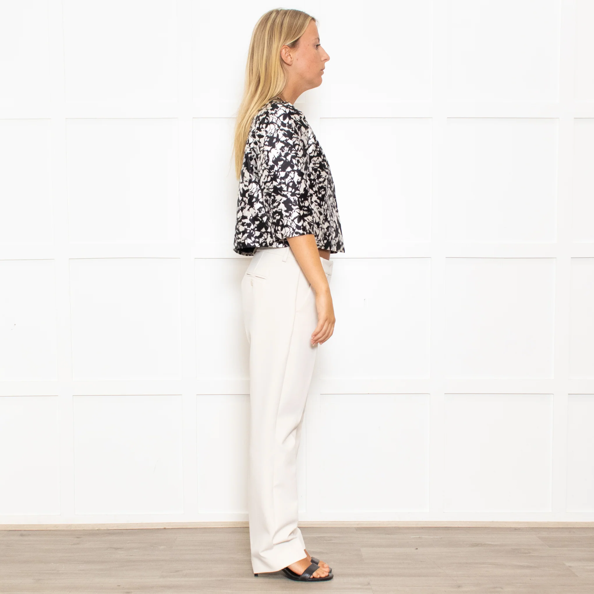 Max Mara Cream Black Floral Sleeveless Dress Plus Cropped Jacket - Image 14