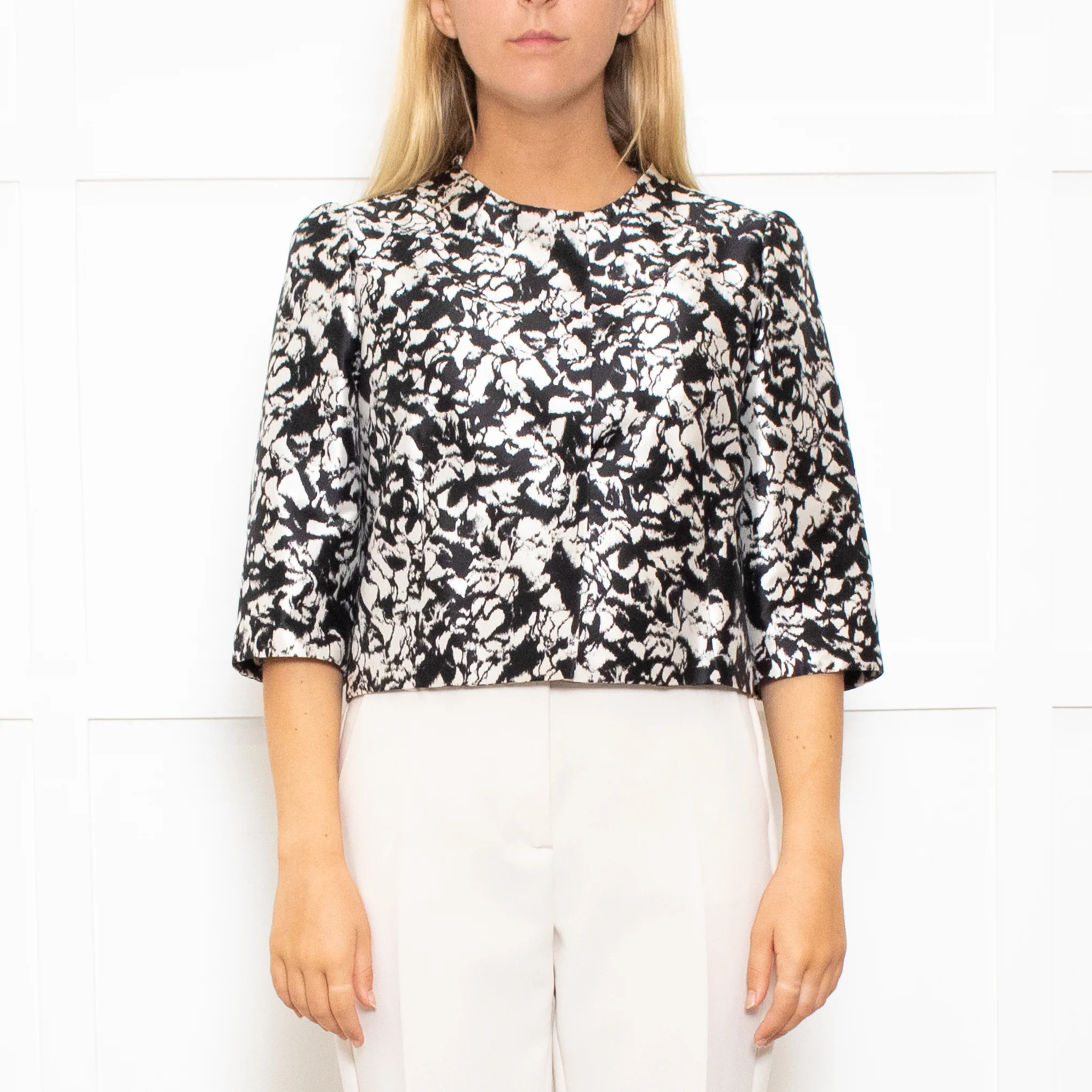 Max Mara Cream Black Floral Sleeveless Dress Plus Cropped Jacket - Image 4