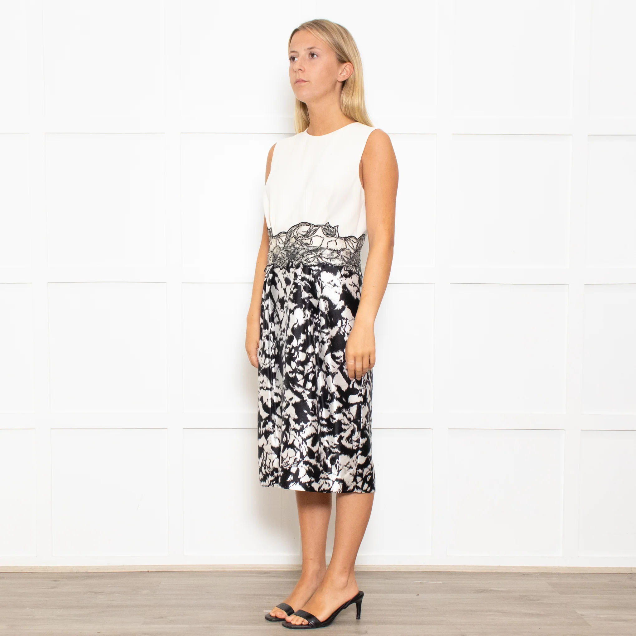 Max Mara Cream Black Floral Sleeveless Dress Plus Cropped Jacket - Image 5