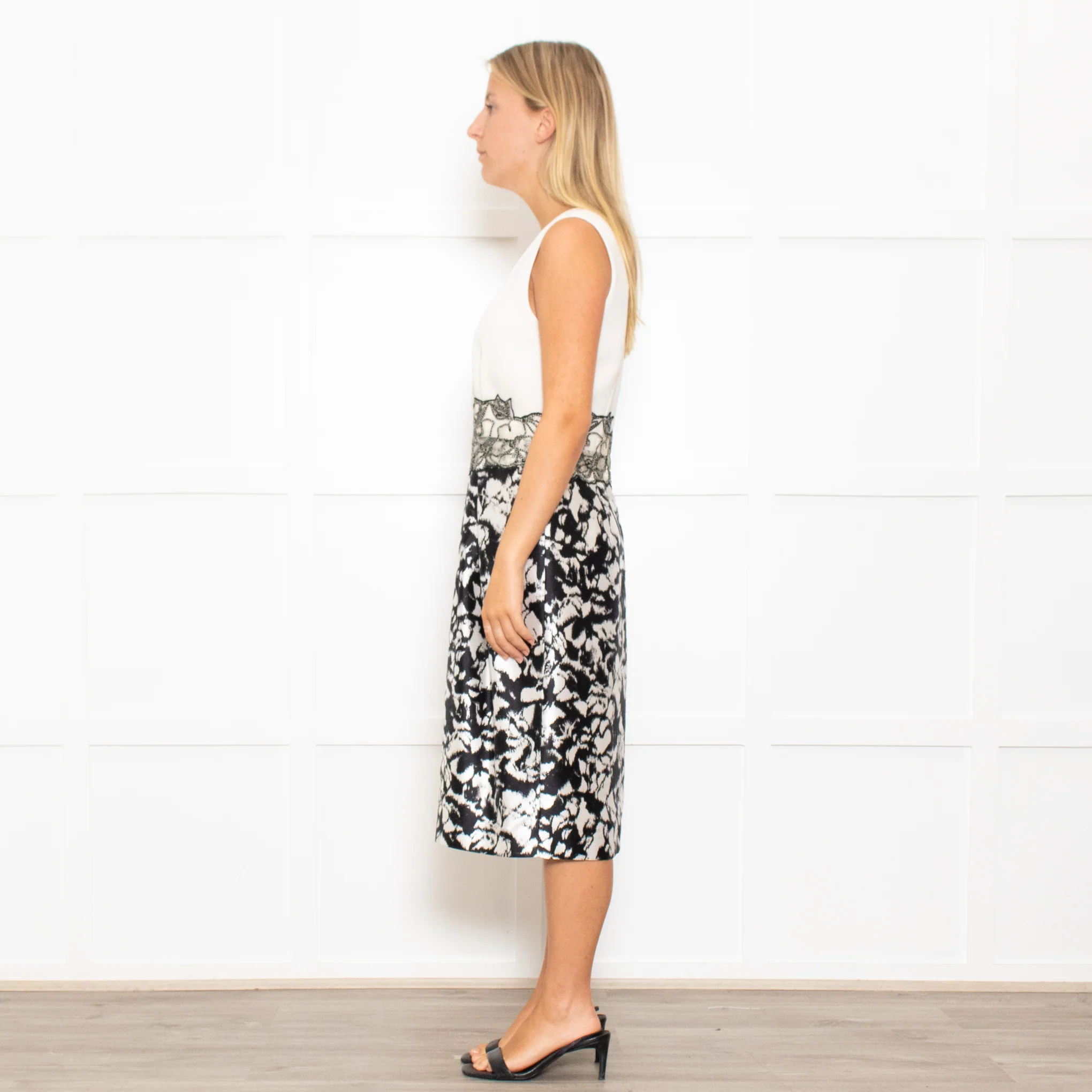 Max Mara Cream Black Floral Sleeveless Dress Plus Cropped Jacket - Image 6