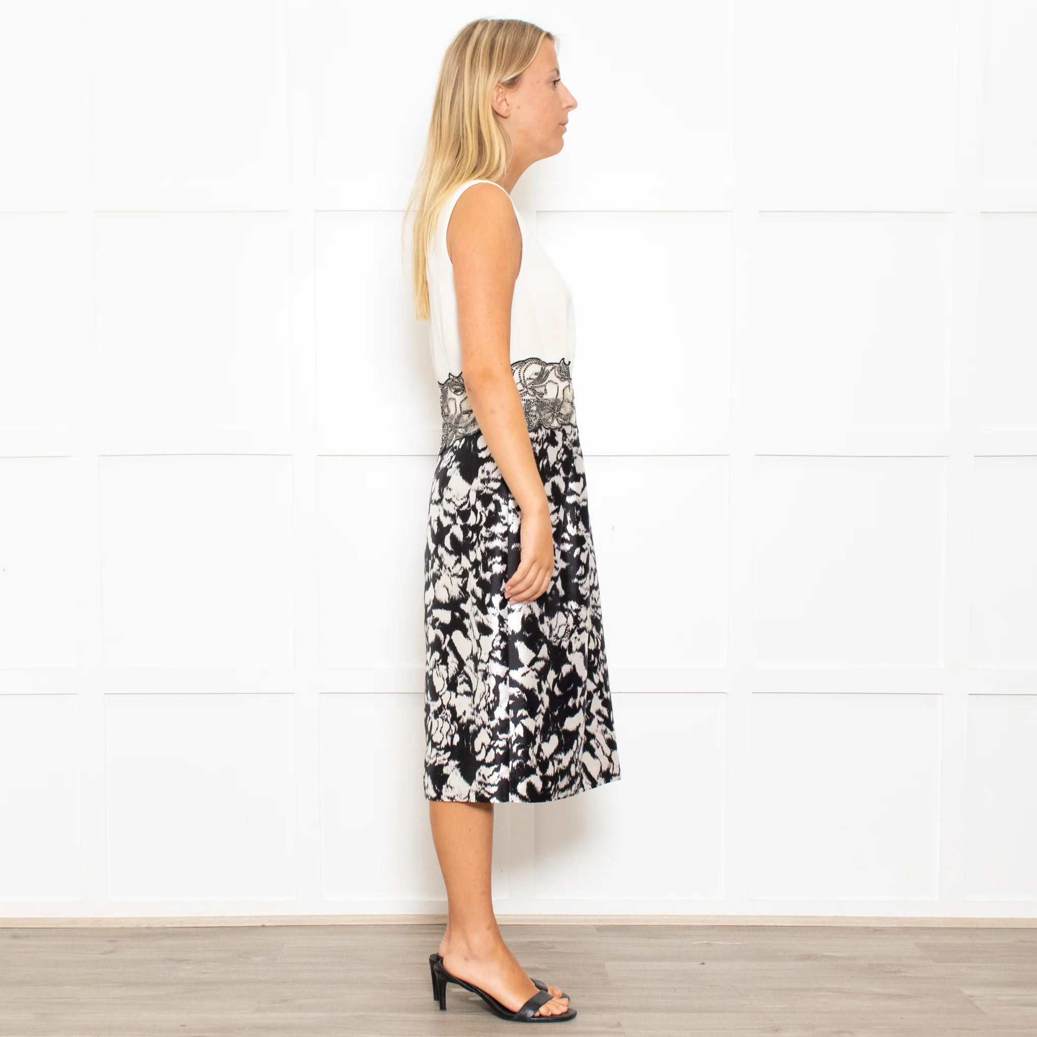 Max Mara Cream Black Floral Sleeveless Dress Plus Cropped Jacket - Image 8