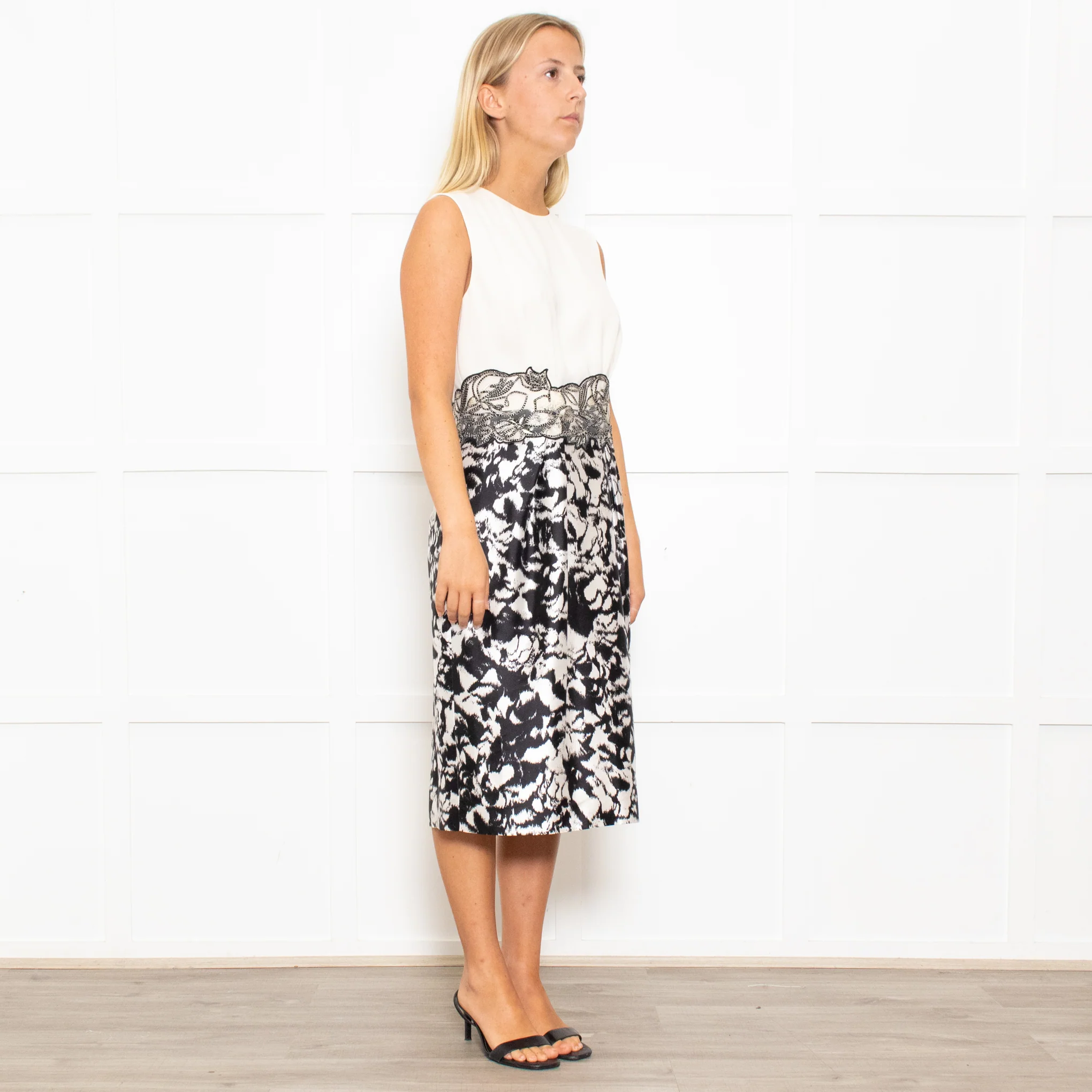Max Mara Cream Black Floral Sleeveless Dress Plus Cropped Jacket - Image 9