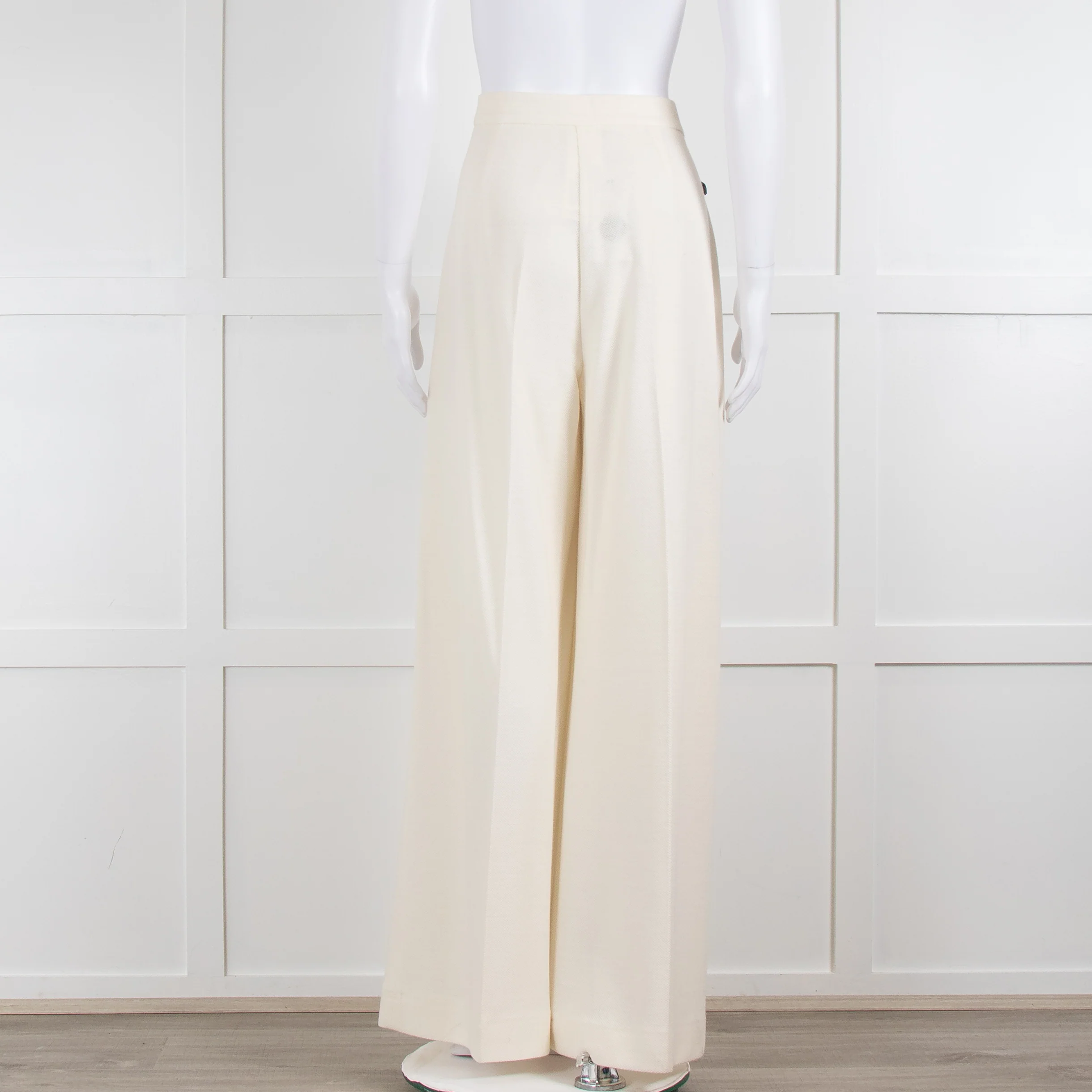 Max Mara Cream Waffle Wide Leg Trousers - Image 3