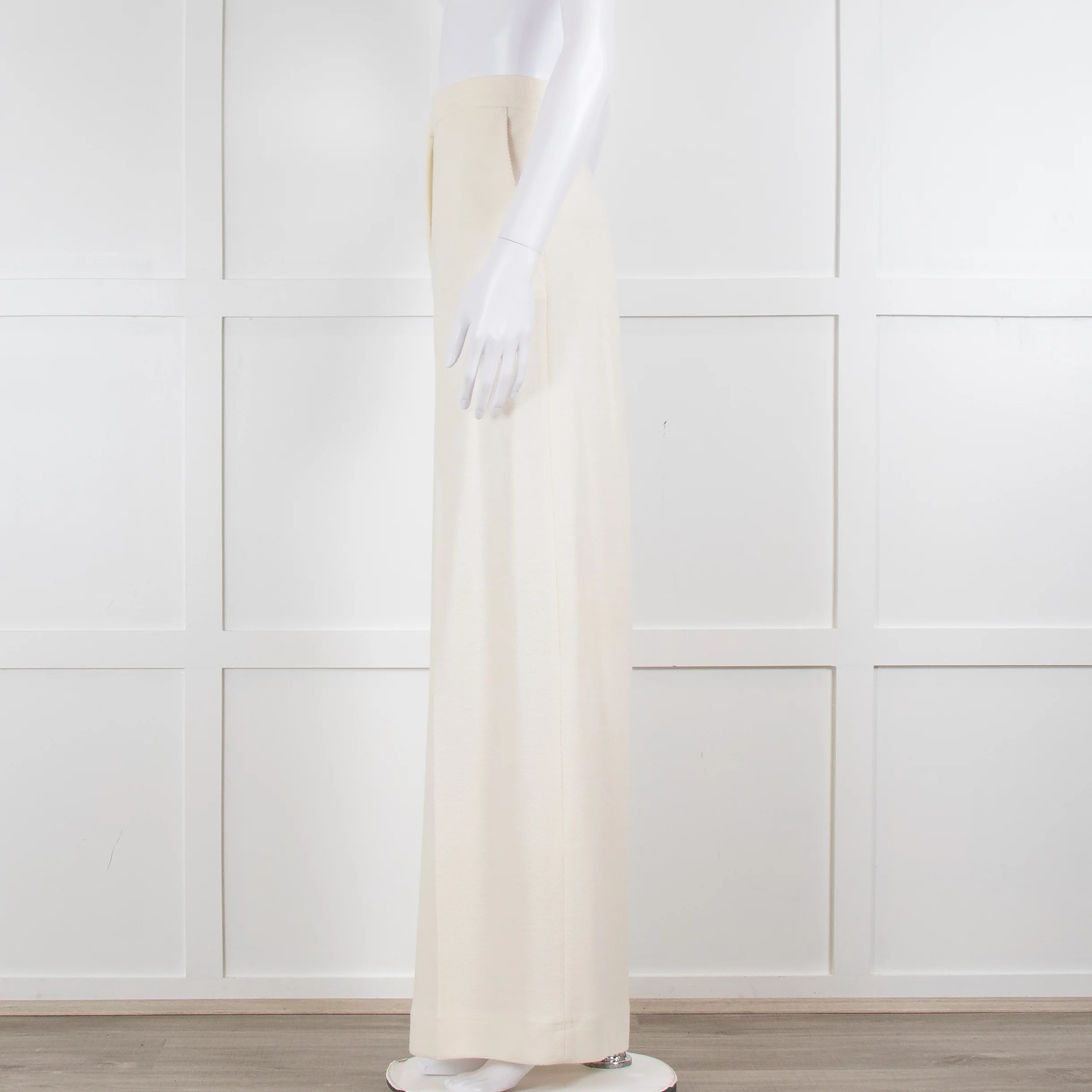 Max Mara Cream Waffle Wide Leg Trousers - Image 4