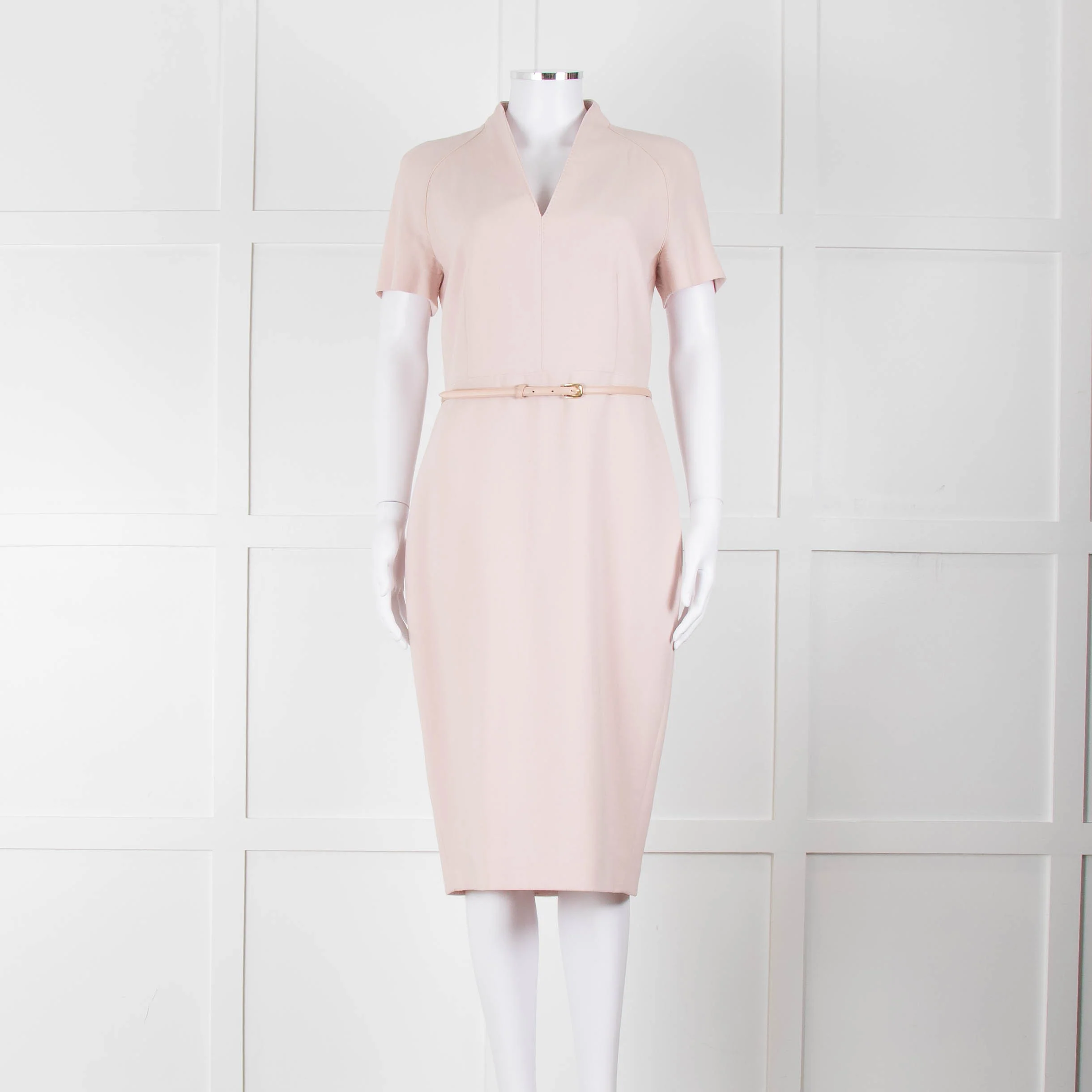 Max Mara Dusty Pink Short Sleeve Leather Belt Dress