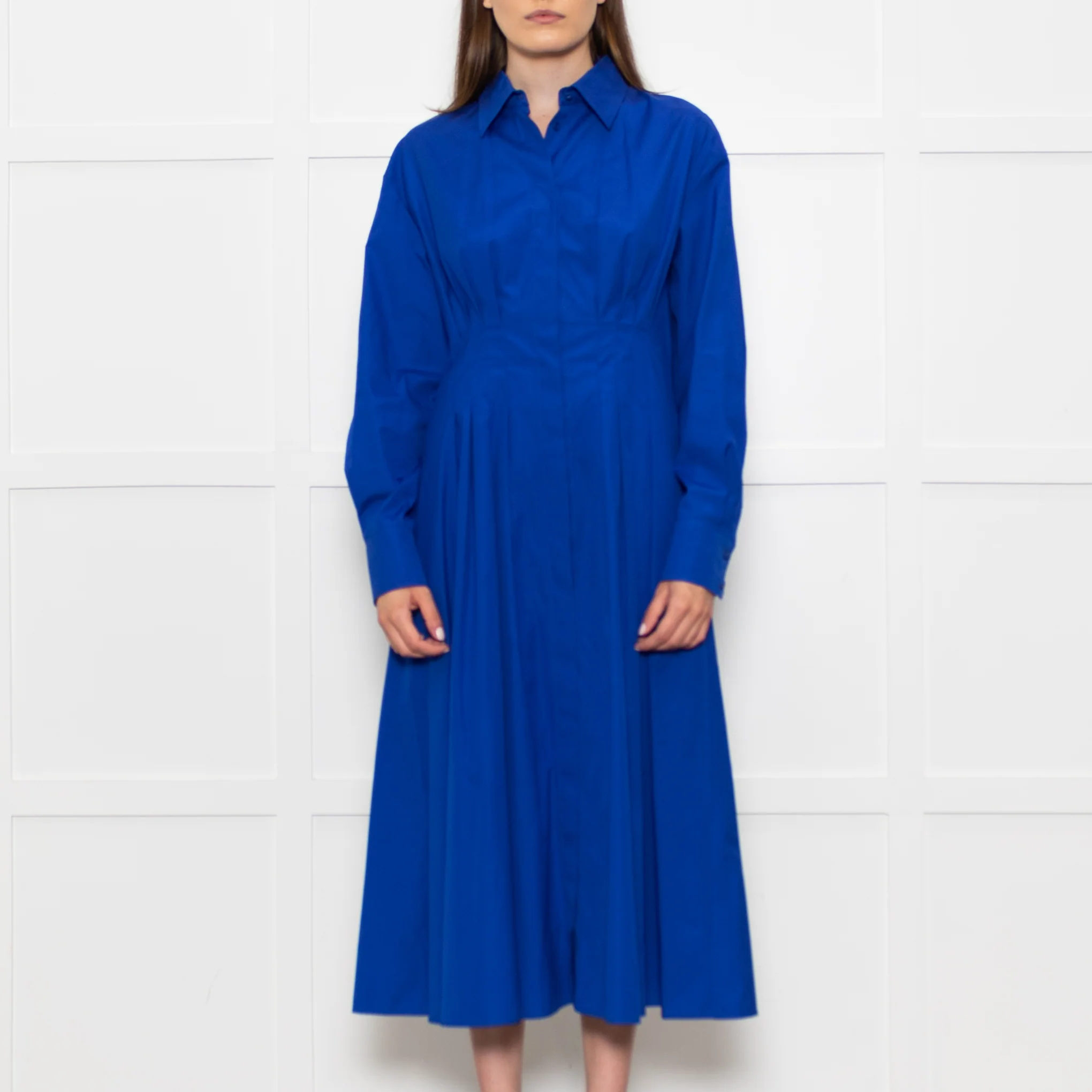 Max Mara Electric Blue Pintuck Waist Shirt Dress - Image 2