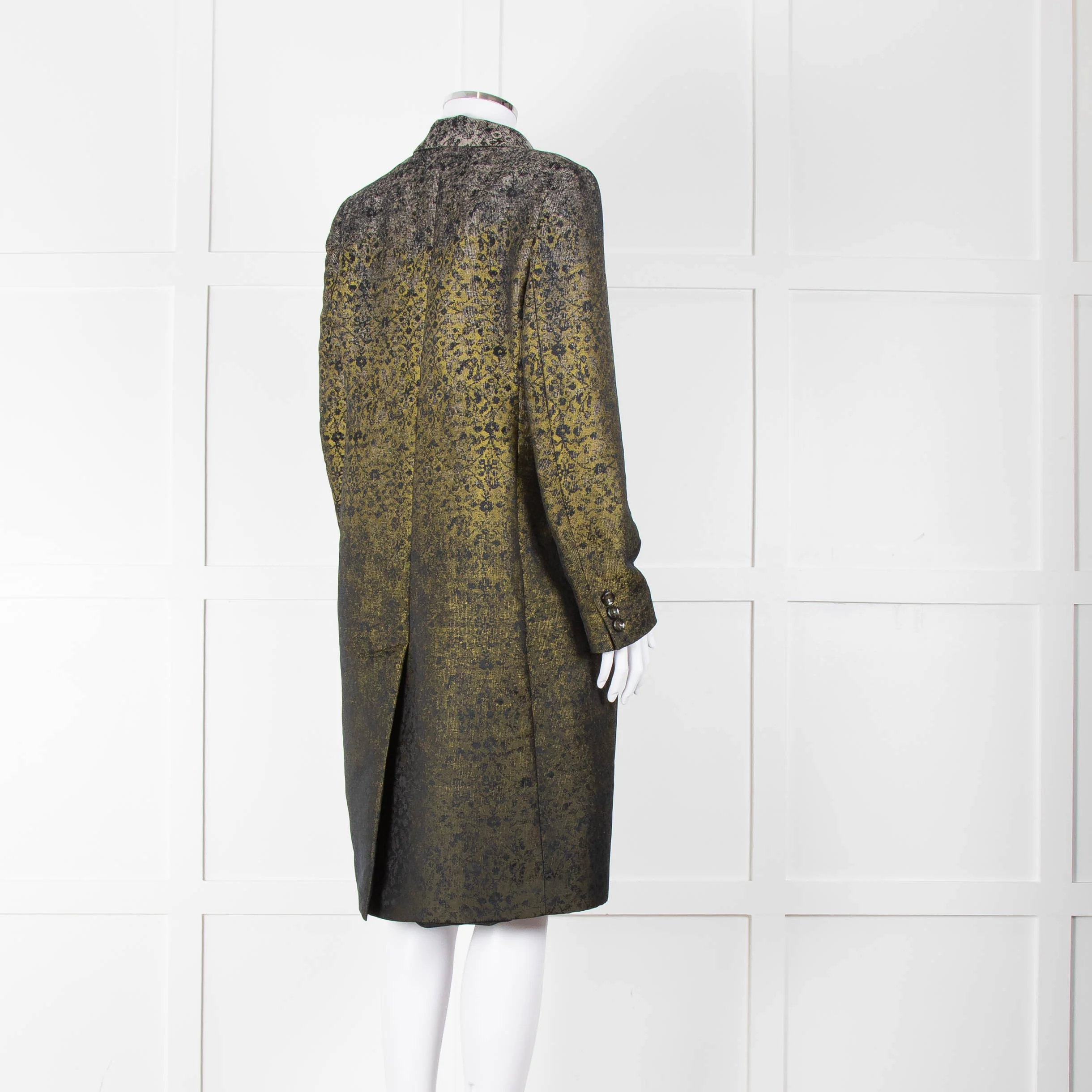 Max Mara Green Black Ombre Jacquard Print Coat - Image 3