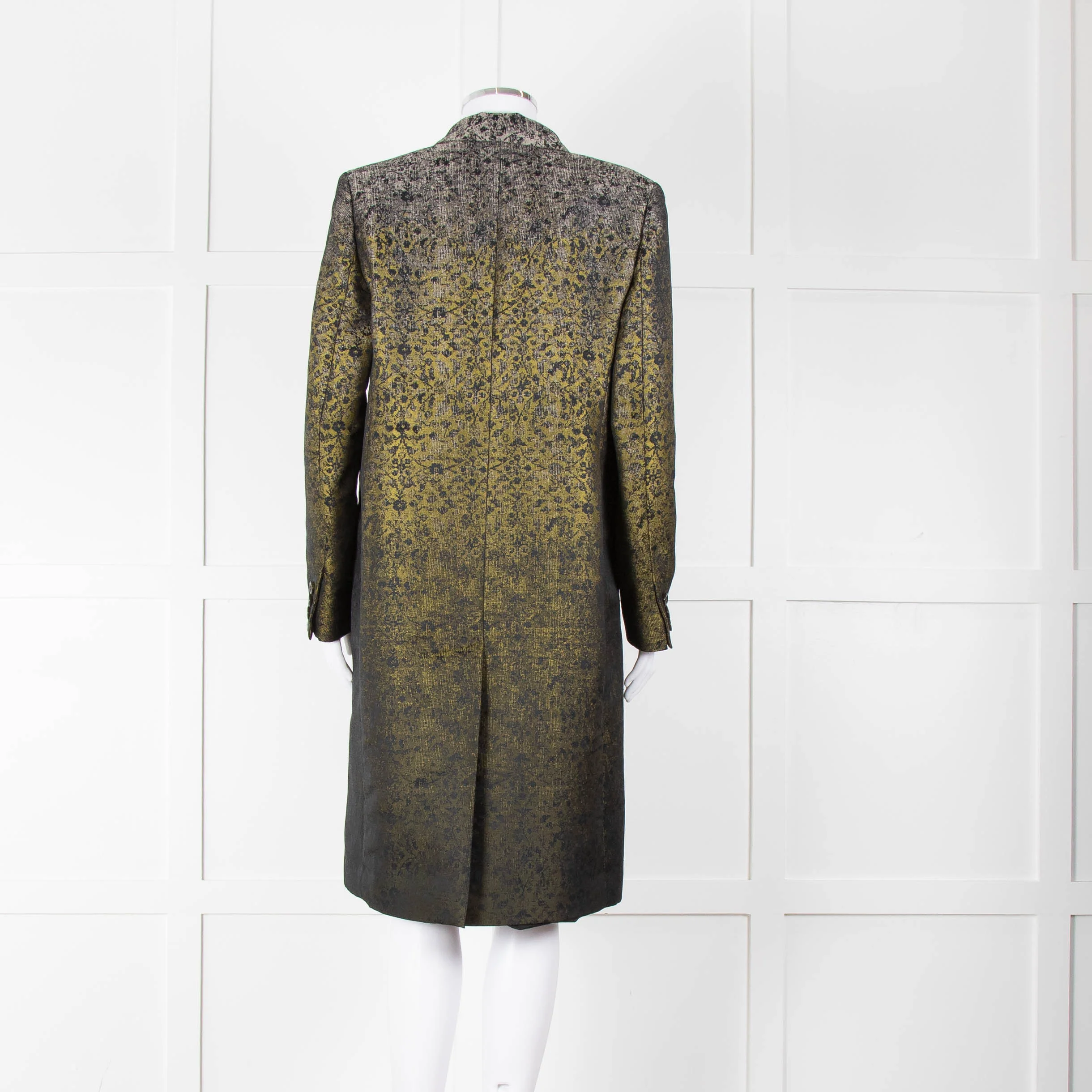 Max Mara Green Black Ombre Jacquard Print Coat - Image 5