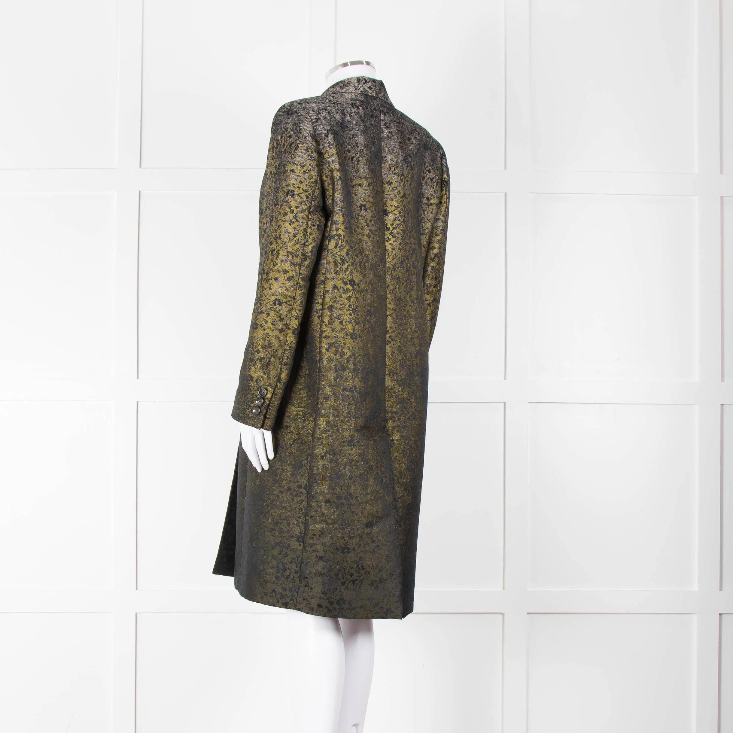 Max Mara Green Black Ombre Jacquard Print Coat - Image 6