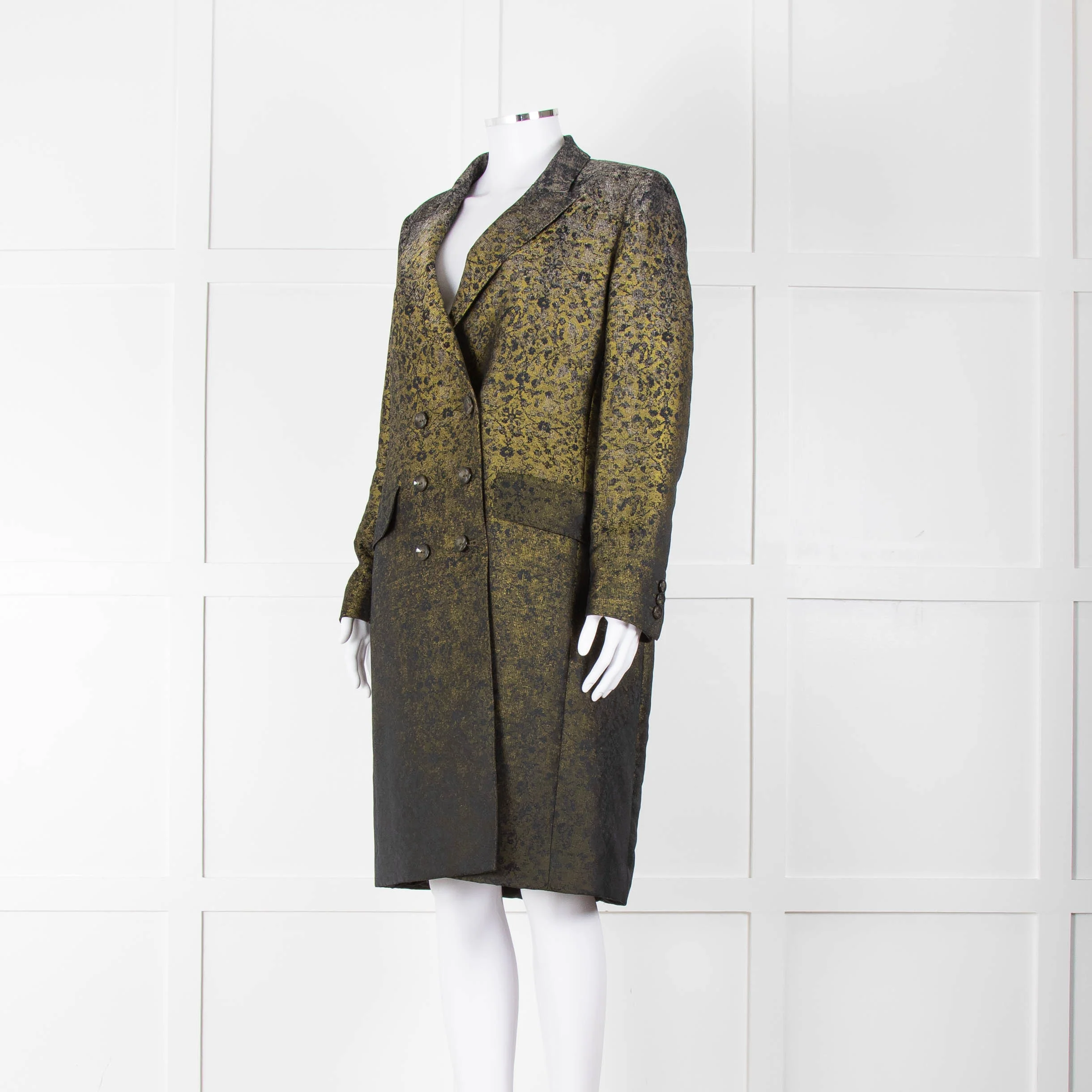 Max Mara Green Black Ombre Jacquard Print Coat - Image 8