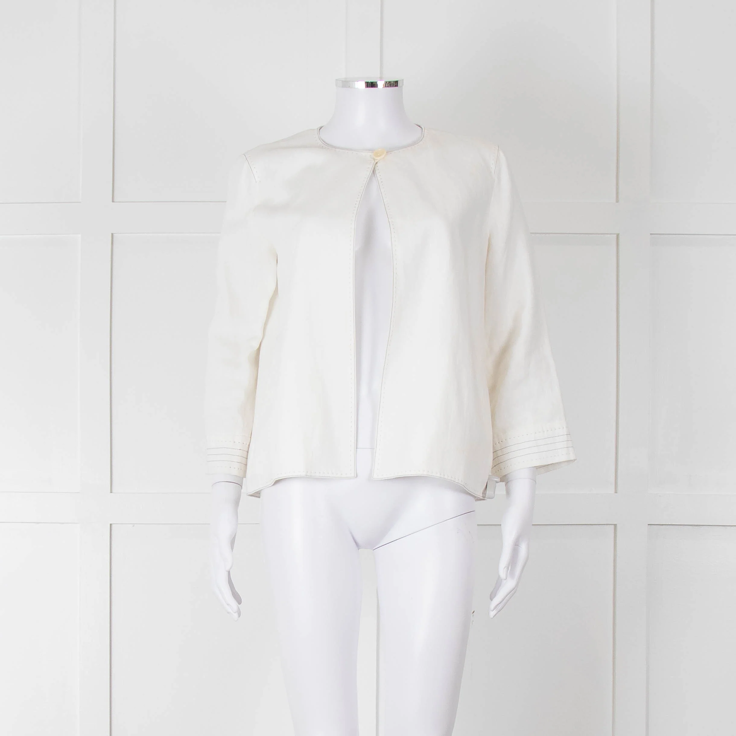 Max Mara Ivory Linen Stitch Detail Single Button Jacket