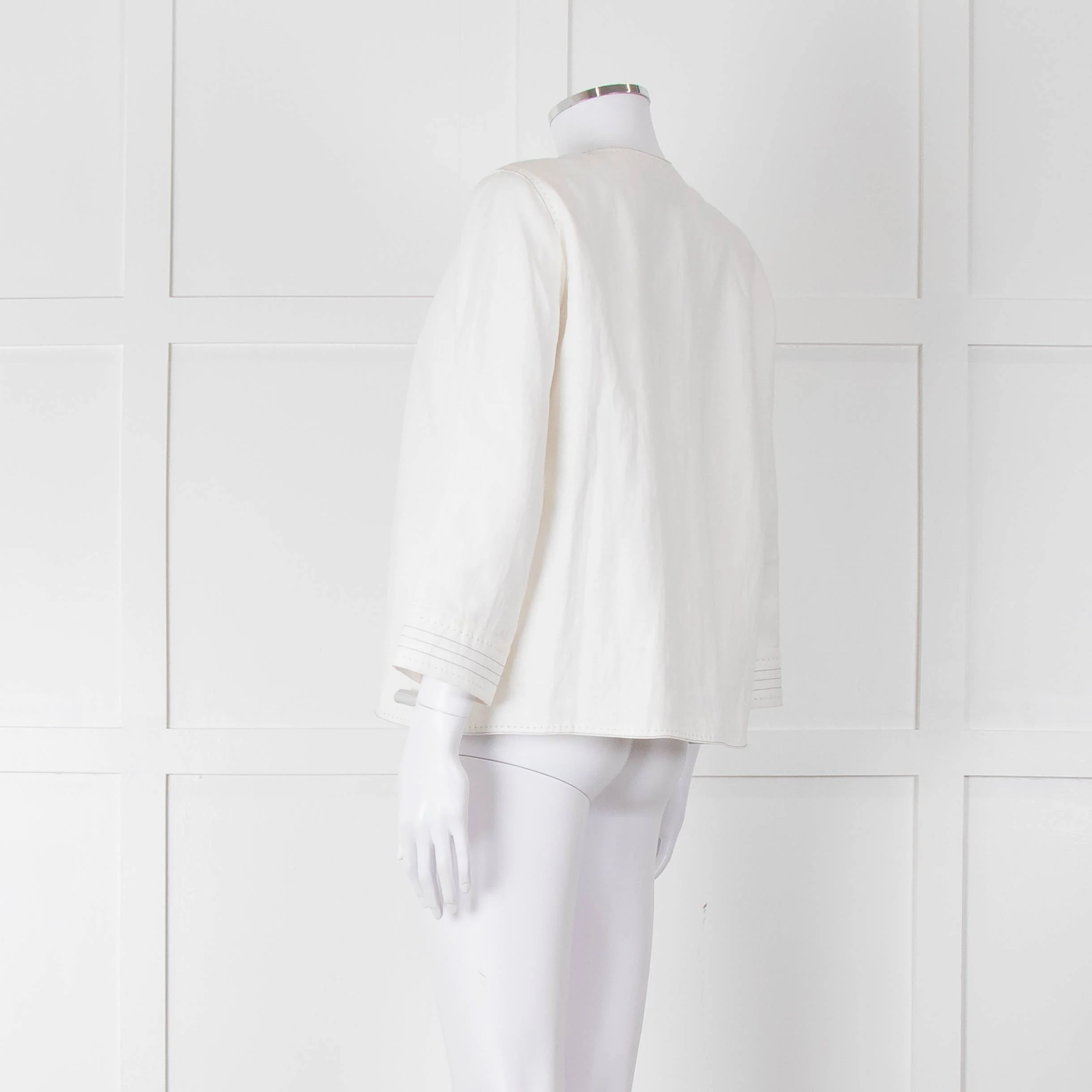 Max Mara Ivory Linen Stitch Detail Single Button Jacket - Image 6