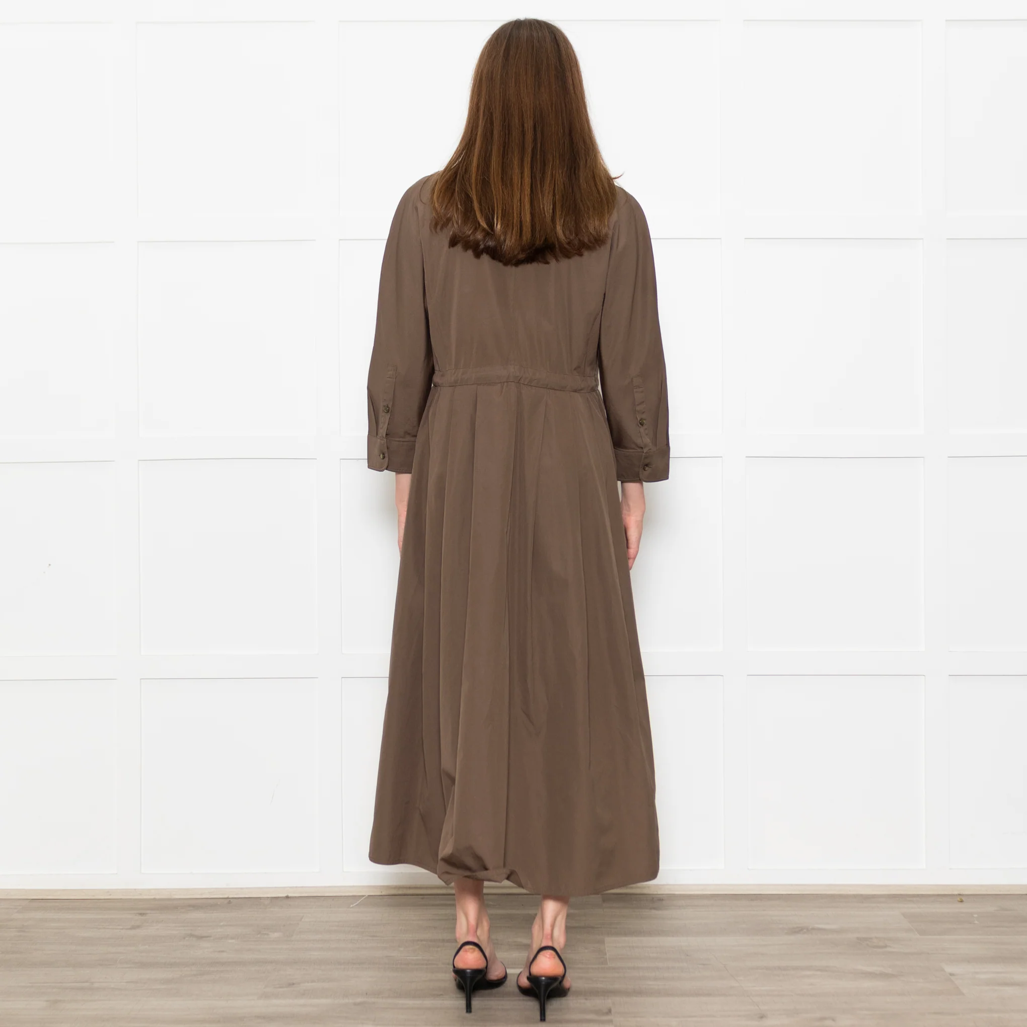 Max Mara Khaki Drawstring Waist Shirt Dress - Image 5