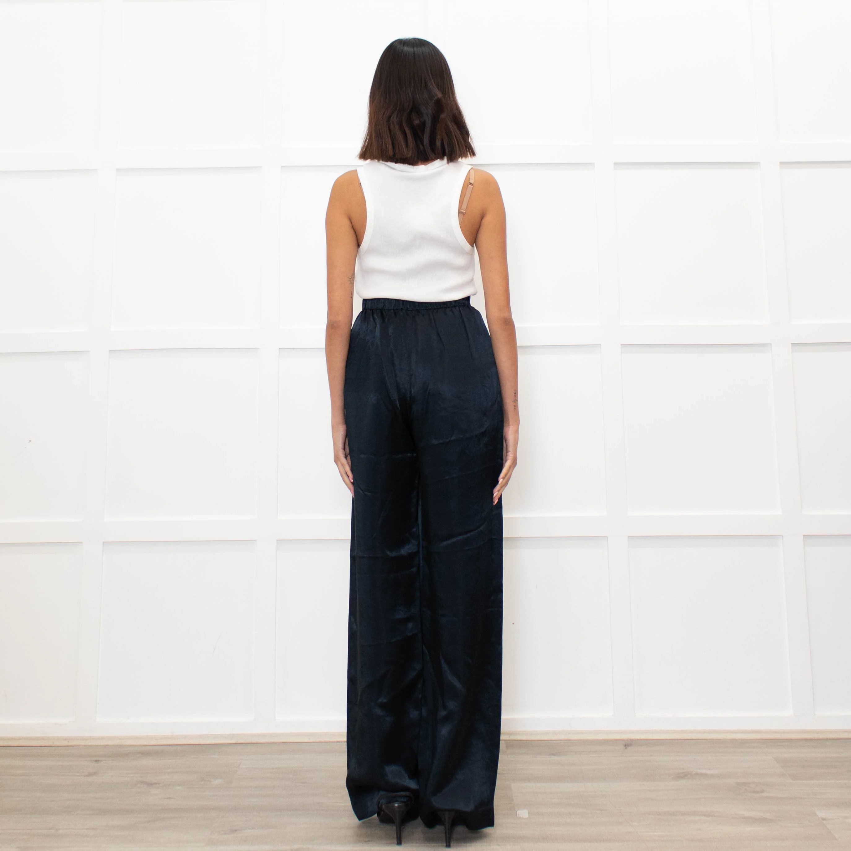 Max Mara Leisure Dark Blue Satin Trousers - Image 5