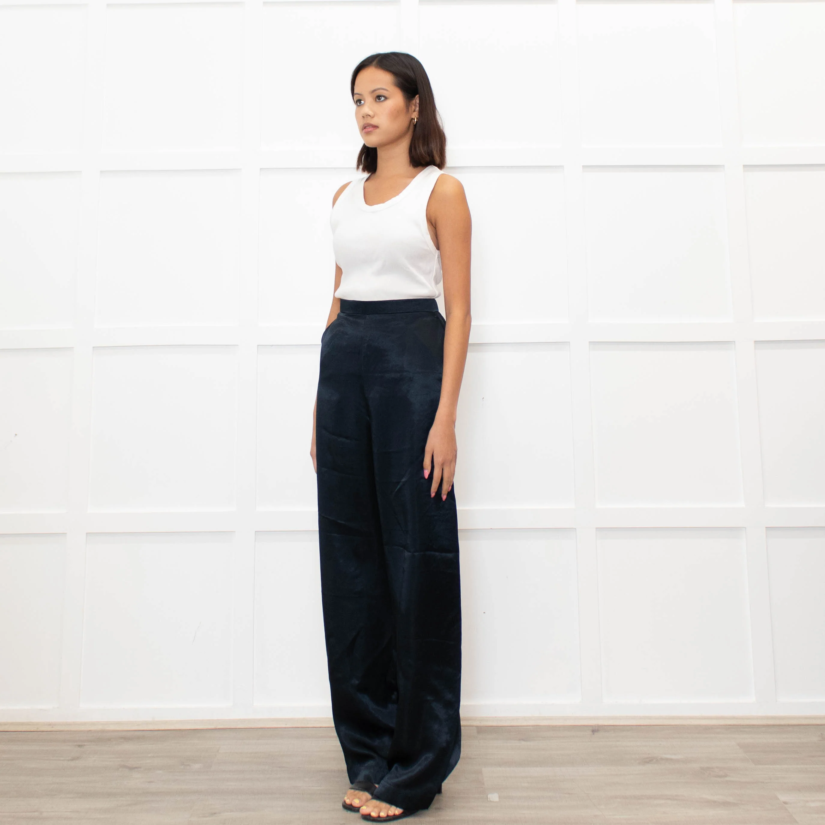 Max Mara Leisure Dark Blue Satin Trousers - Image 7