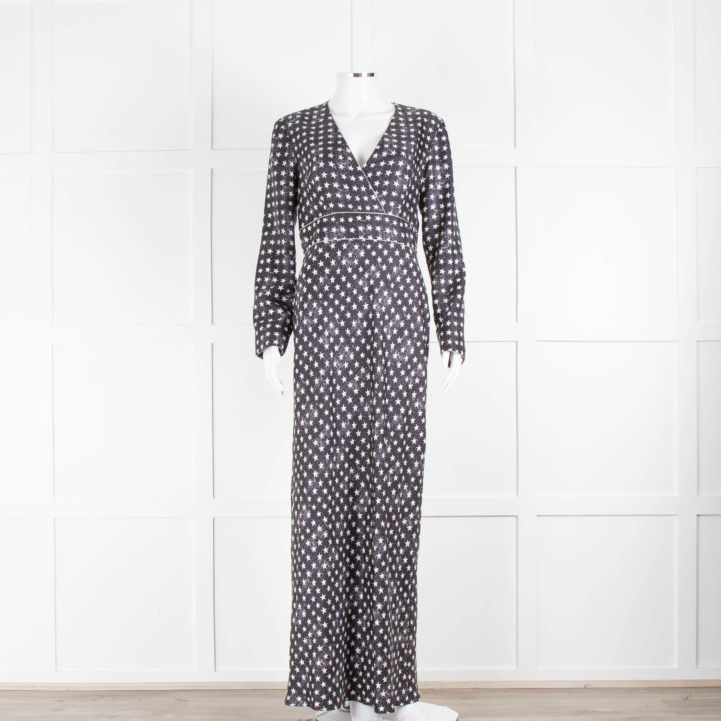 Max Mara Midnight Blue White Star Print Silk Maxi Dress