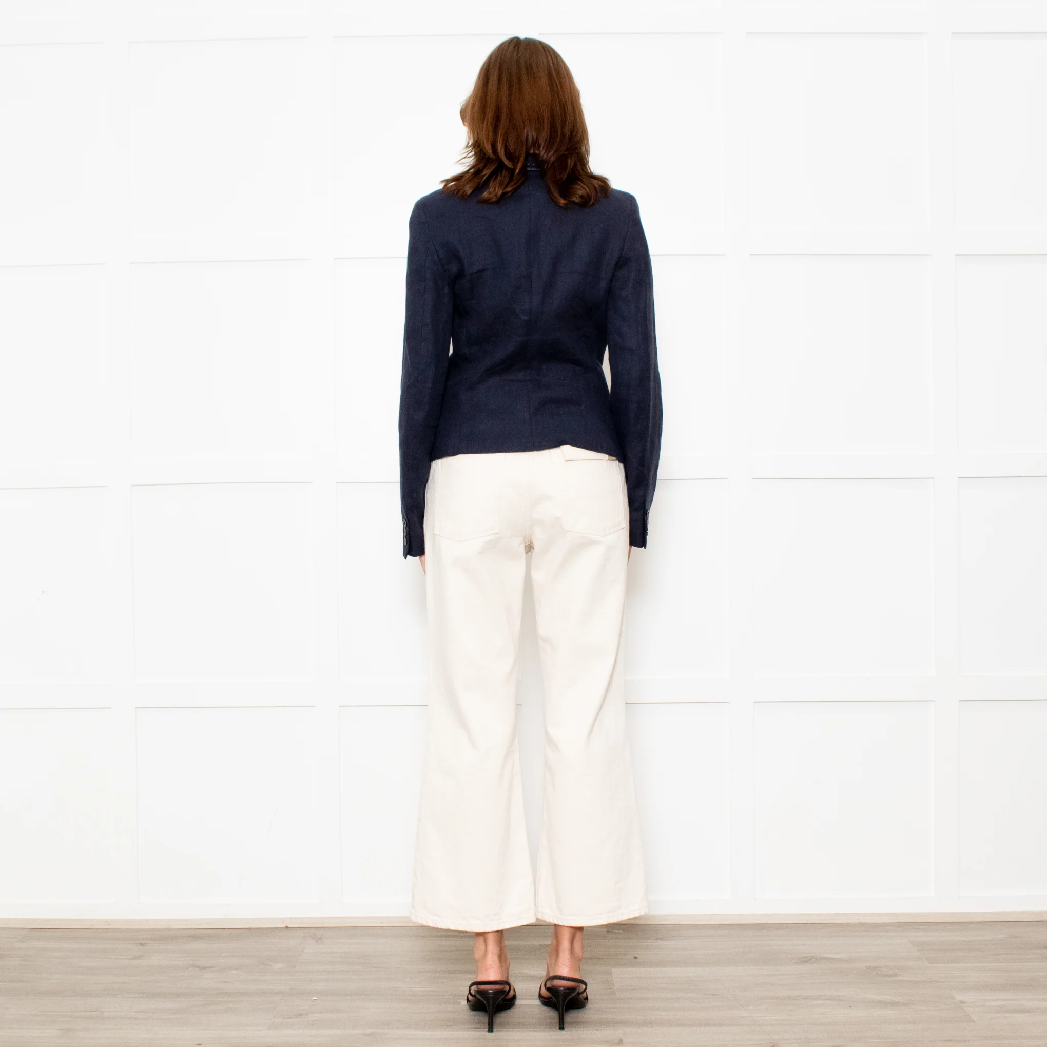 Max Mara Navy Blue Linen Stitch Detail Jacket - Image 5