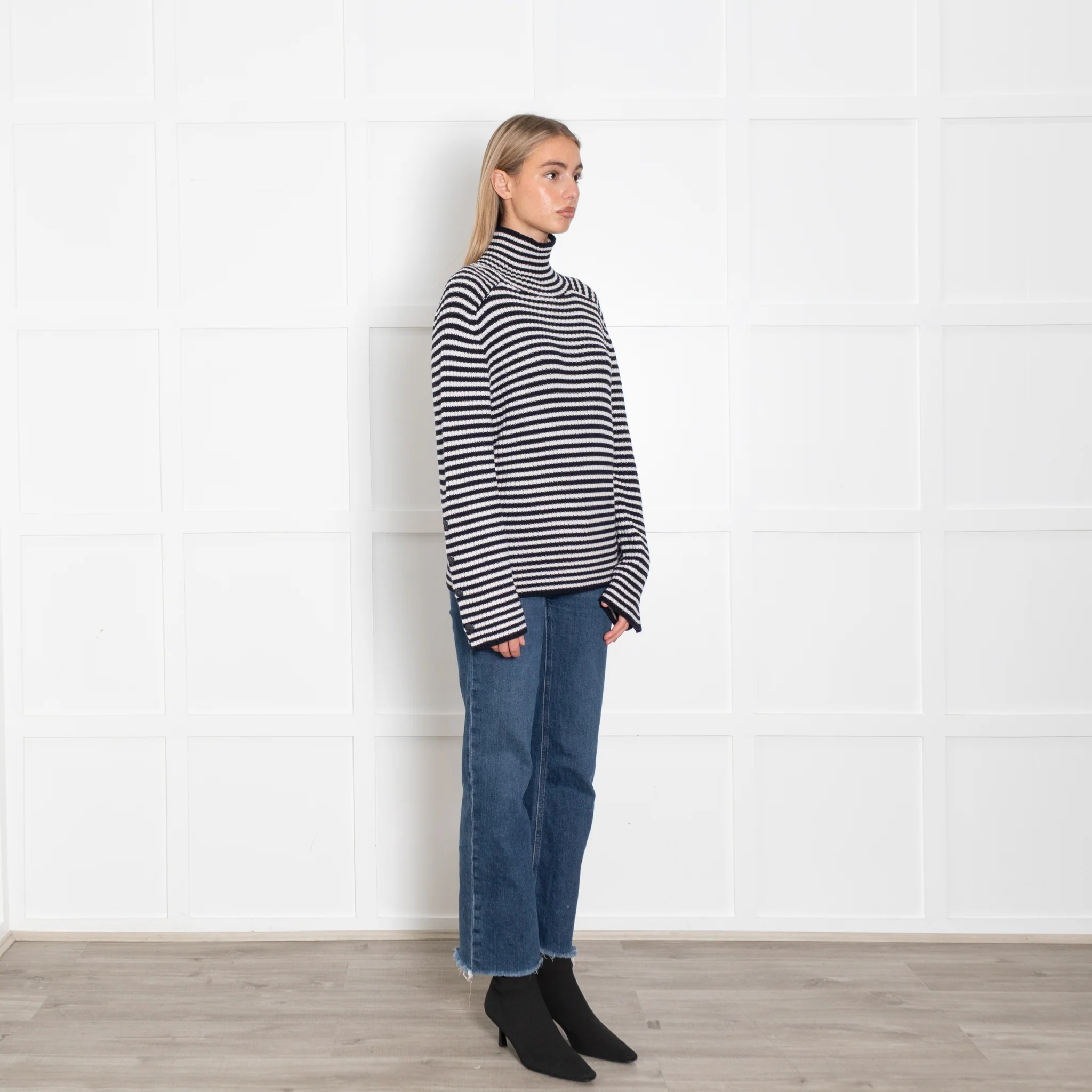 Max Mara Navy White Striped High Neck Sweater - Image 7