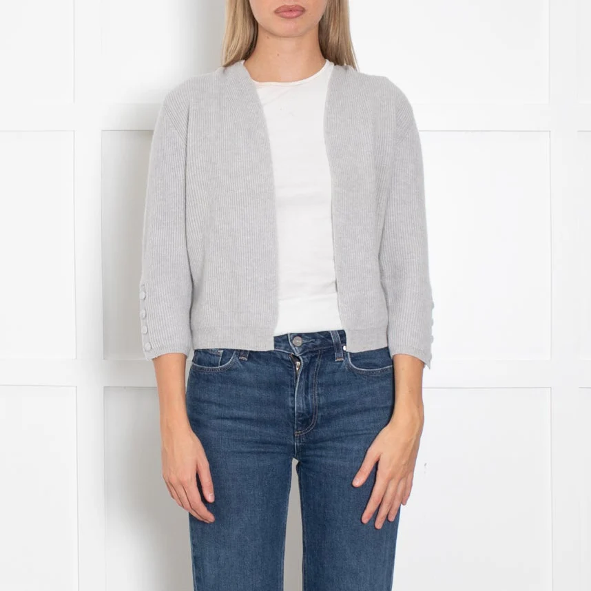 Max Mara Pale Grey Cropped Open Front Cashmere Cardigan - Image 2