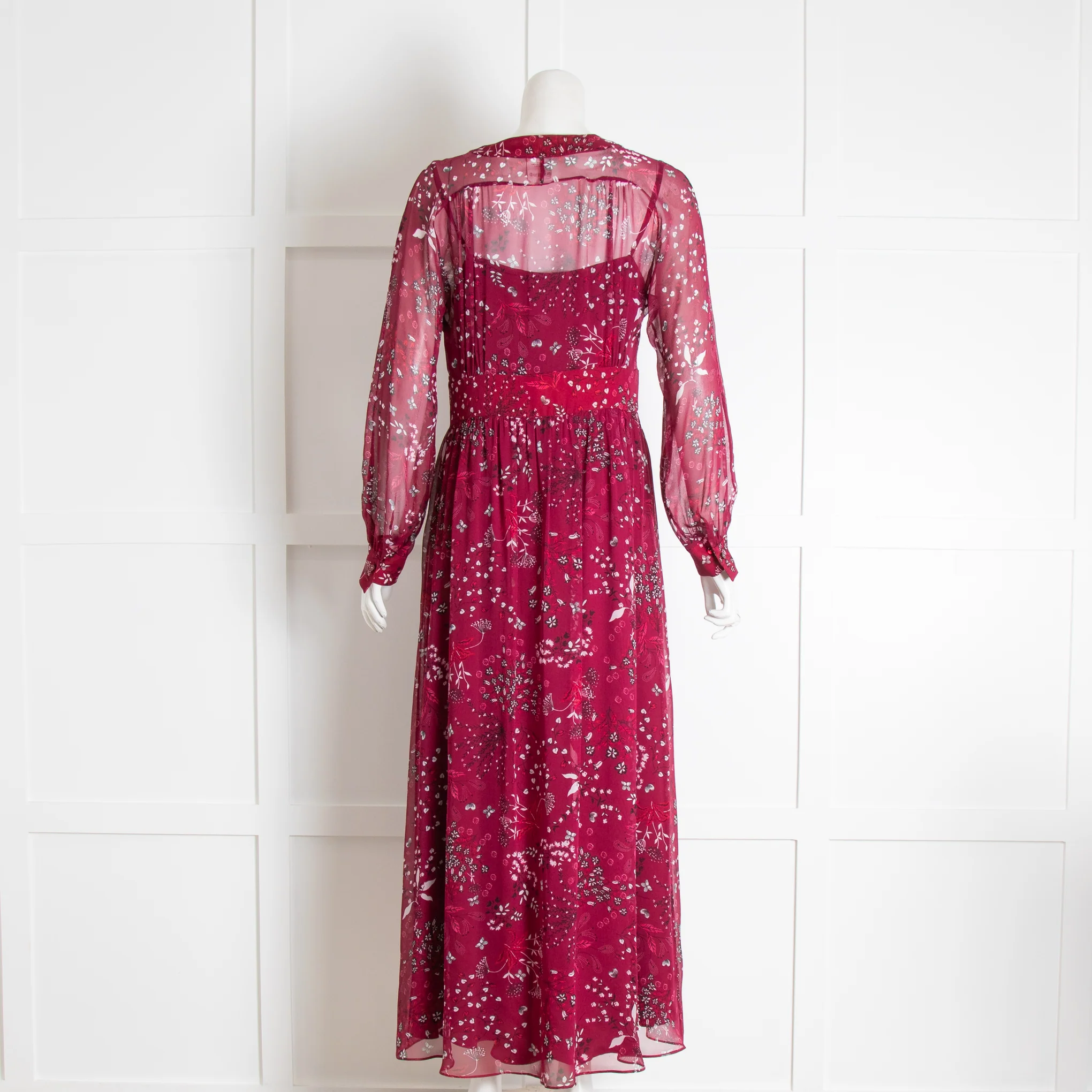 Max Mara Sheer Dark Red Floral Maxi Dress - Image 4