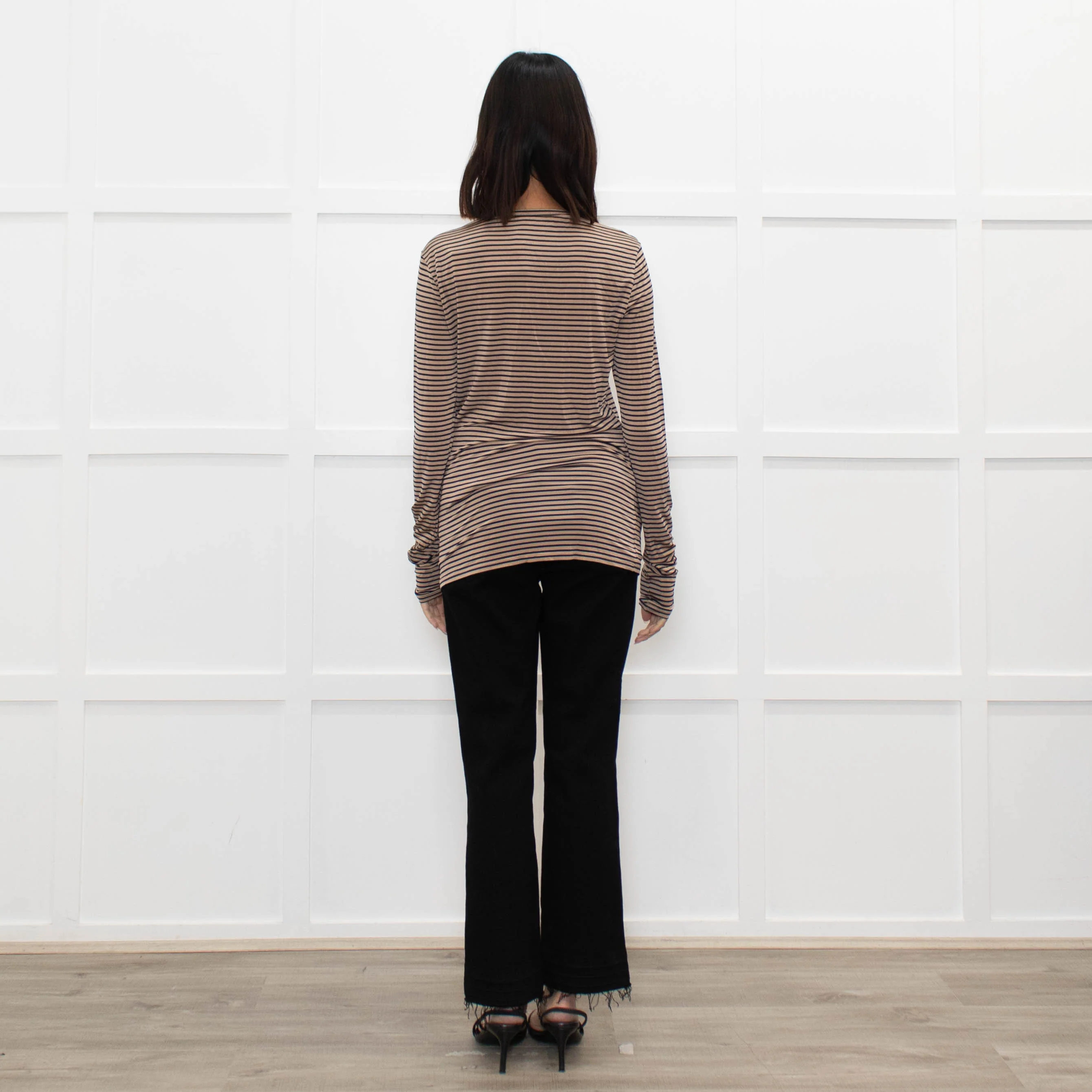 Max Mara Studio Beige Blue Striped Long Sleeve Top - Image 5